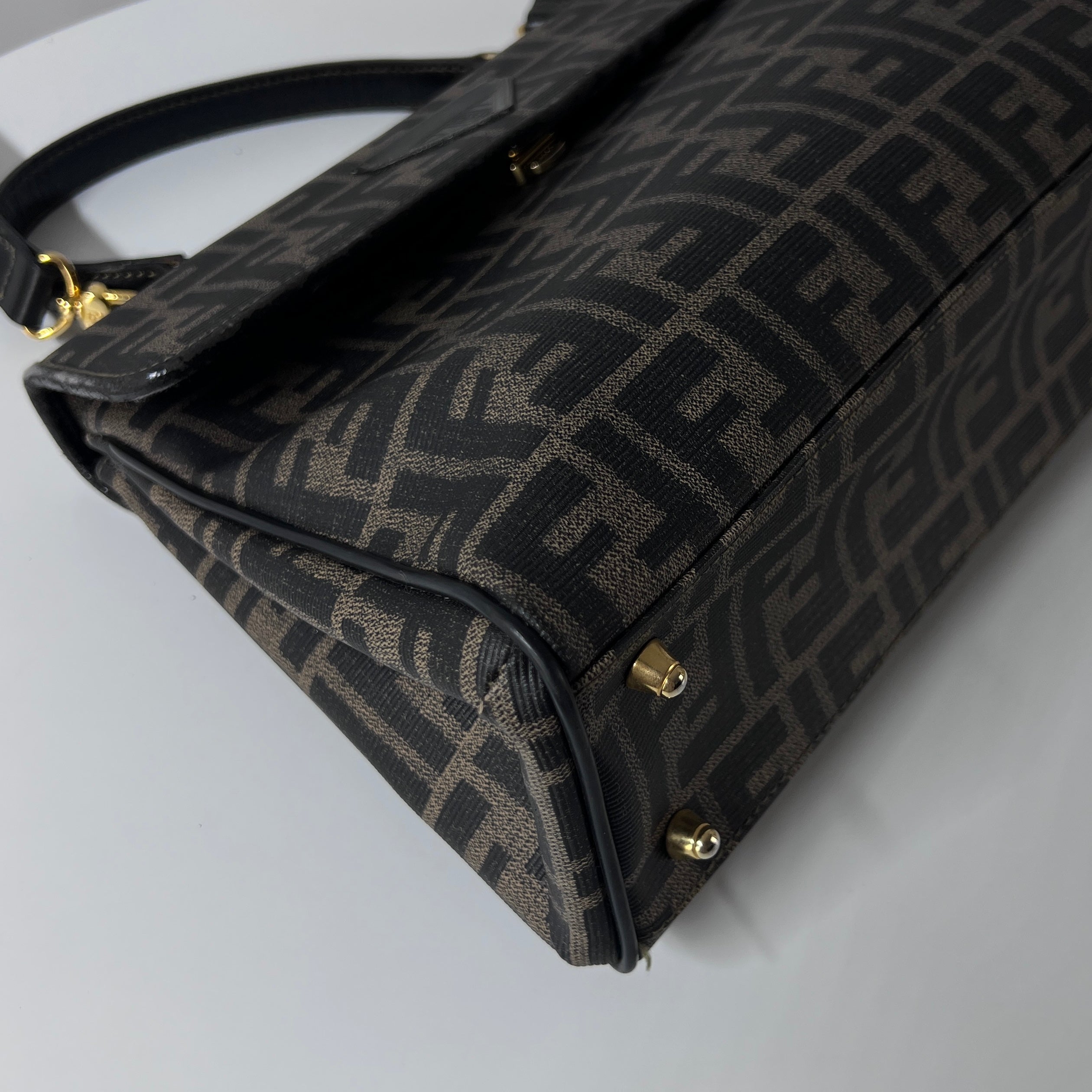 FENDI Hand Soulder canvas and brown leather handbag