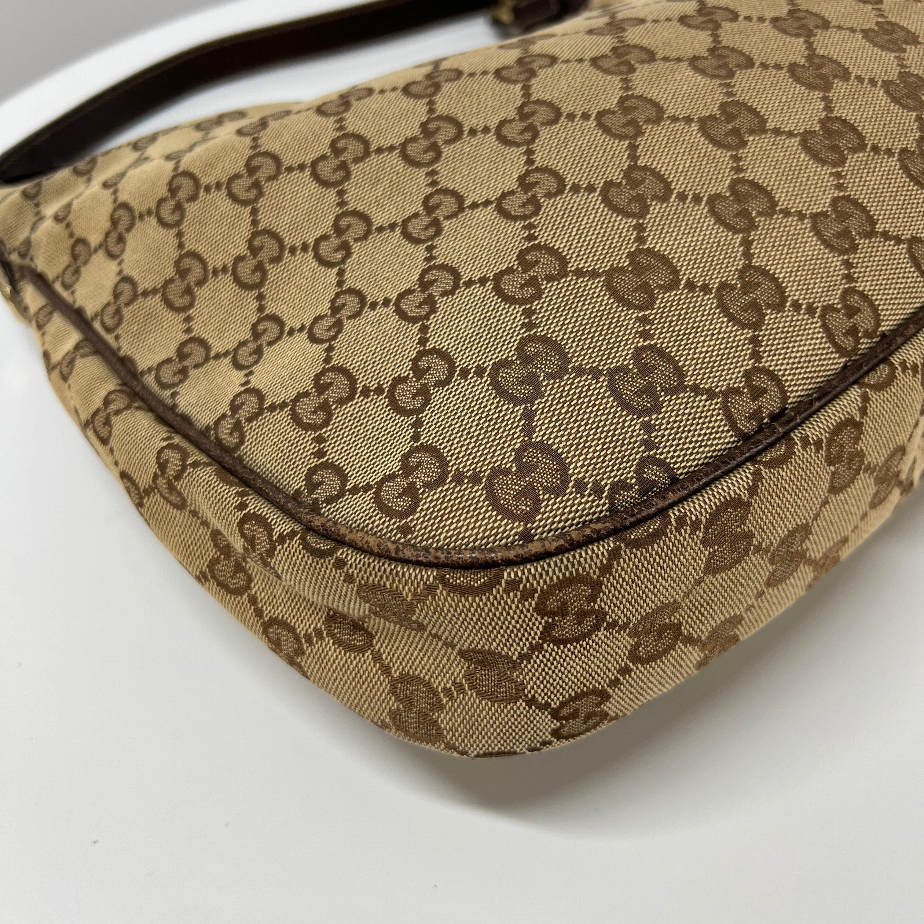 GUCCI Hobo handbag in brown canvas and leather