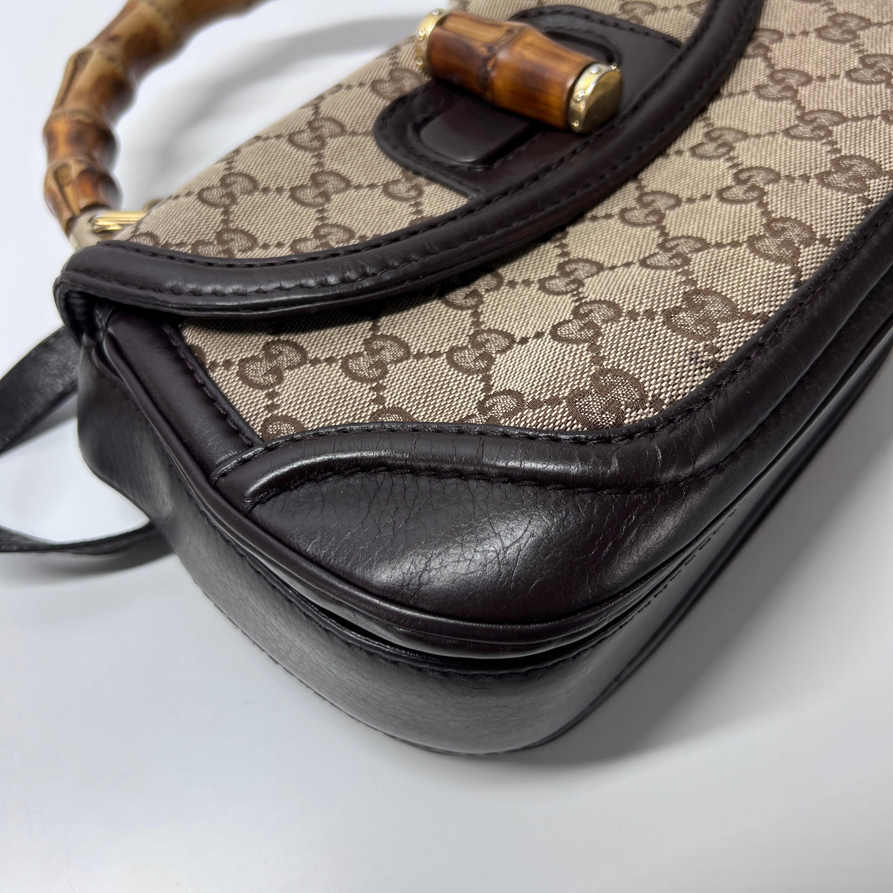 GUCCI Bamboo 1947 canvas and brown leather handbag