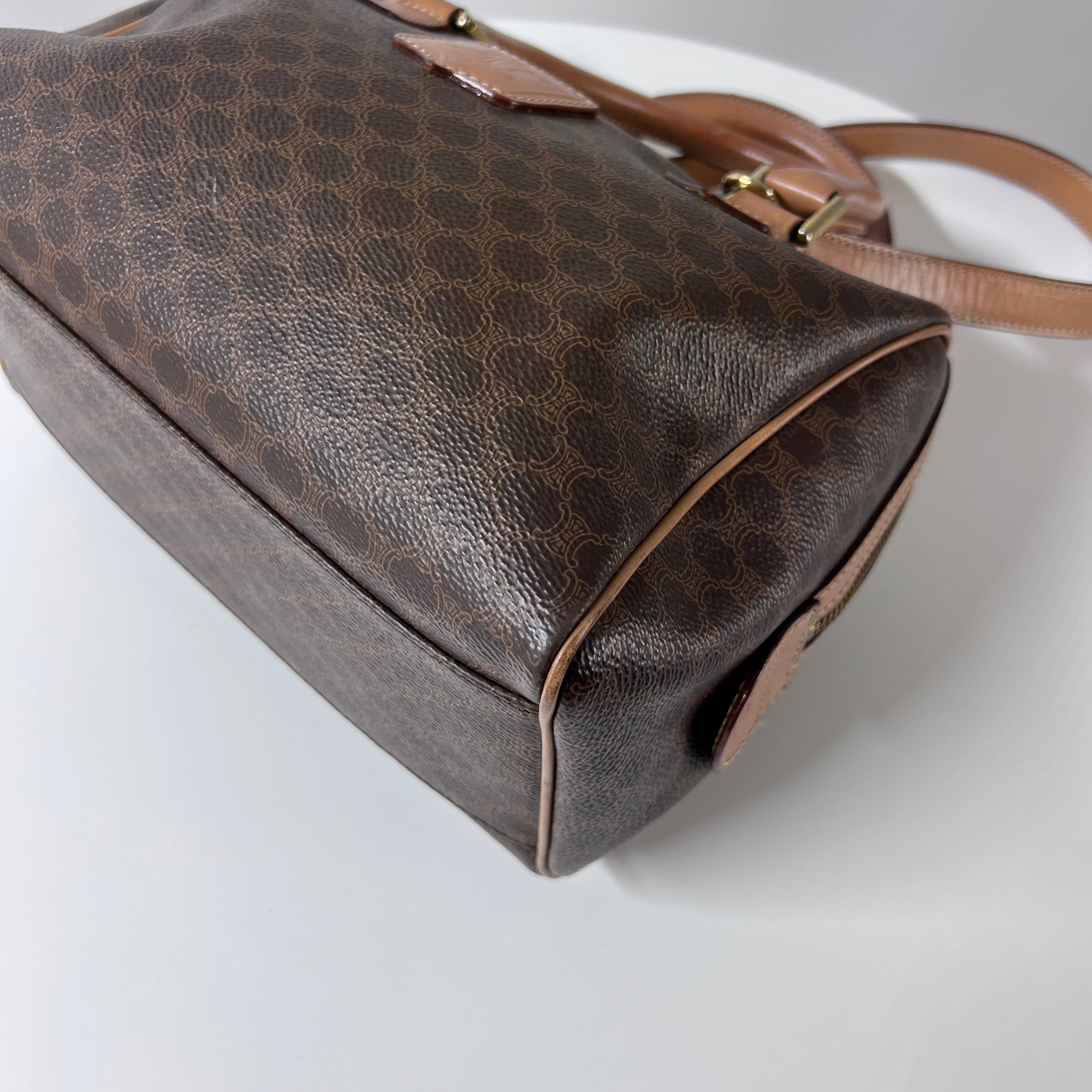 Sac à main CELINE Boston Strap toile et cuir marron