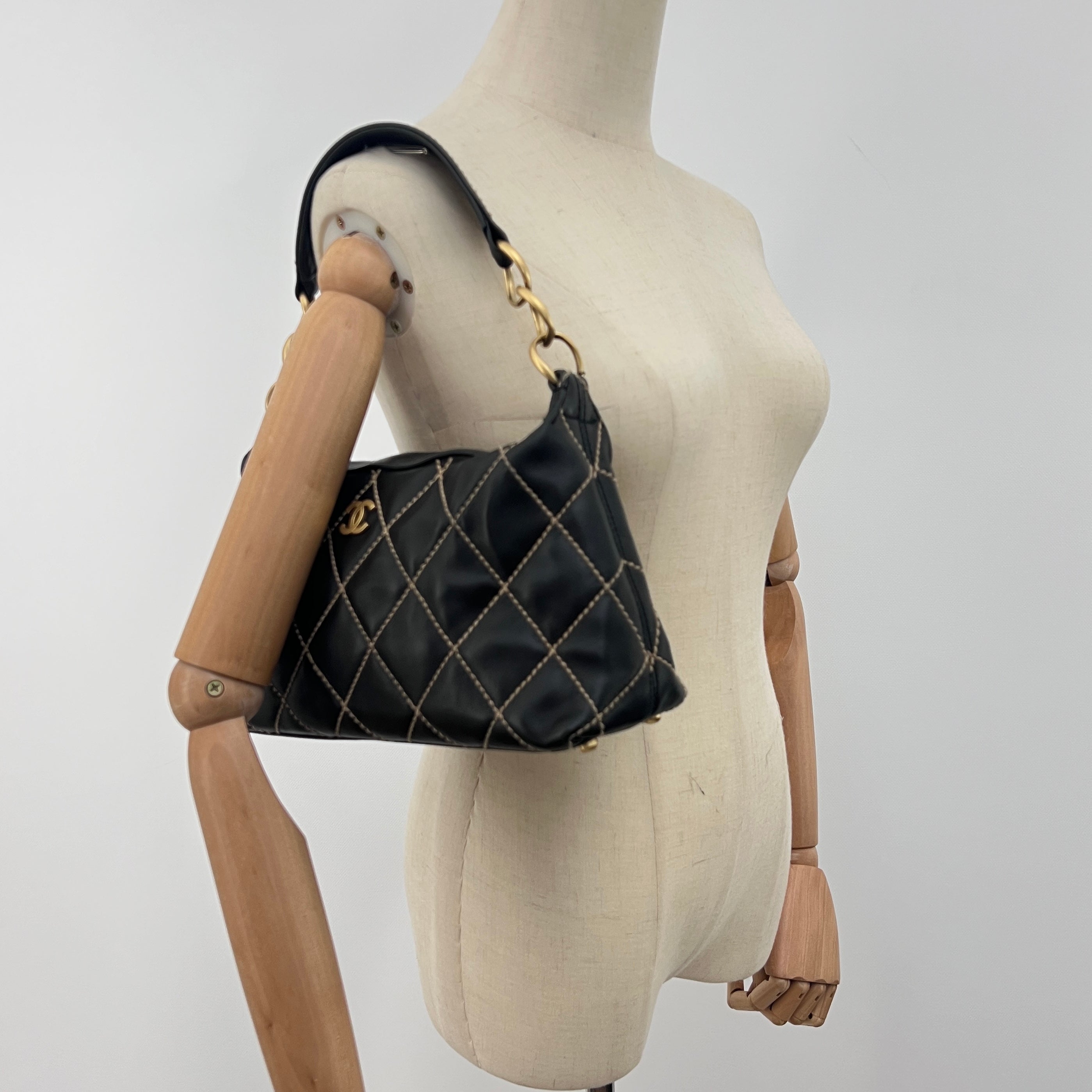 CHANEL Wild Stitch black lambskin bag Circa 1990