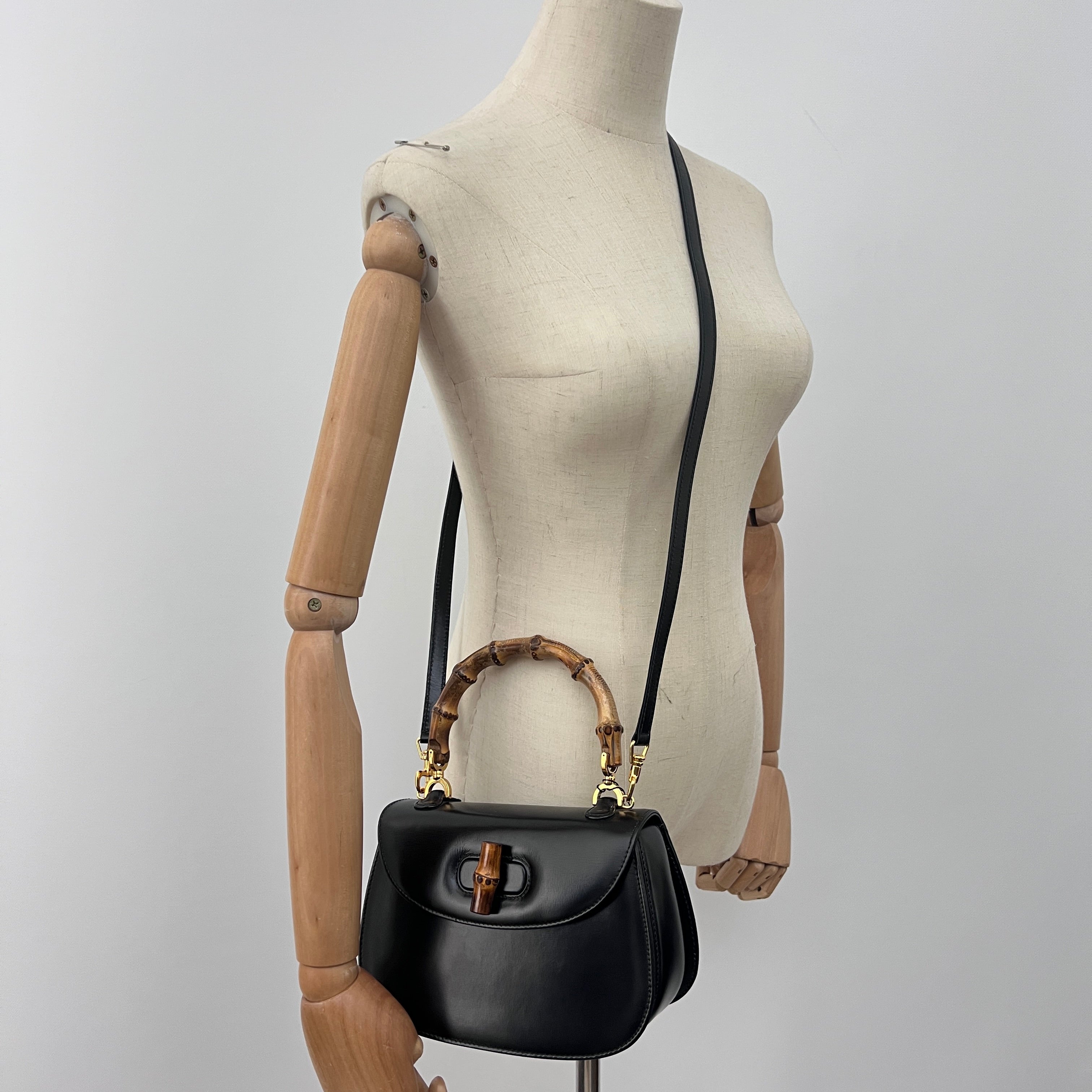 GUCCI Bamboo 1947 Small smooth black leather bag