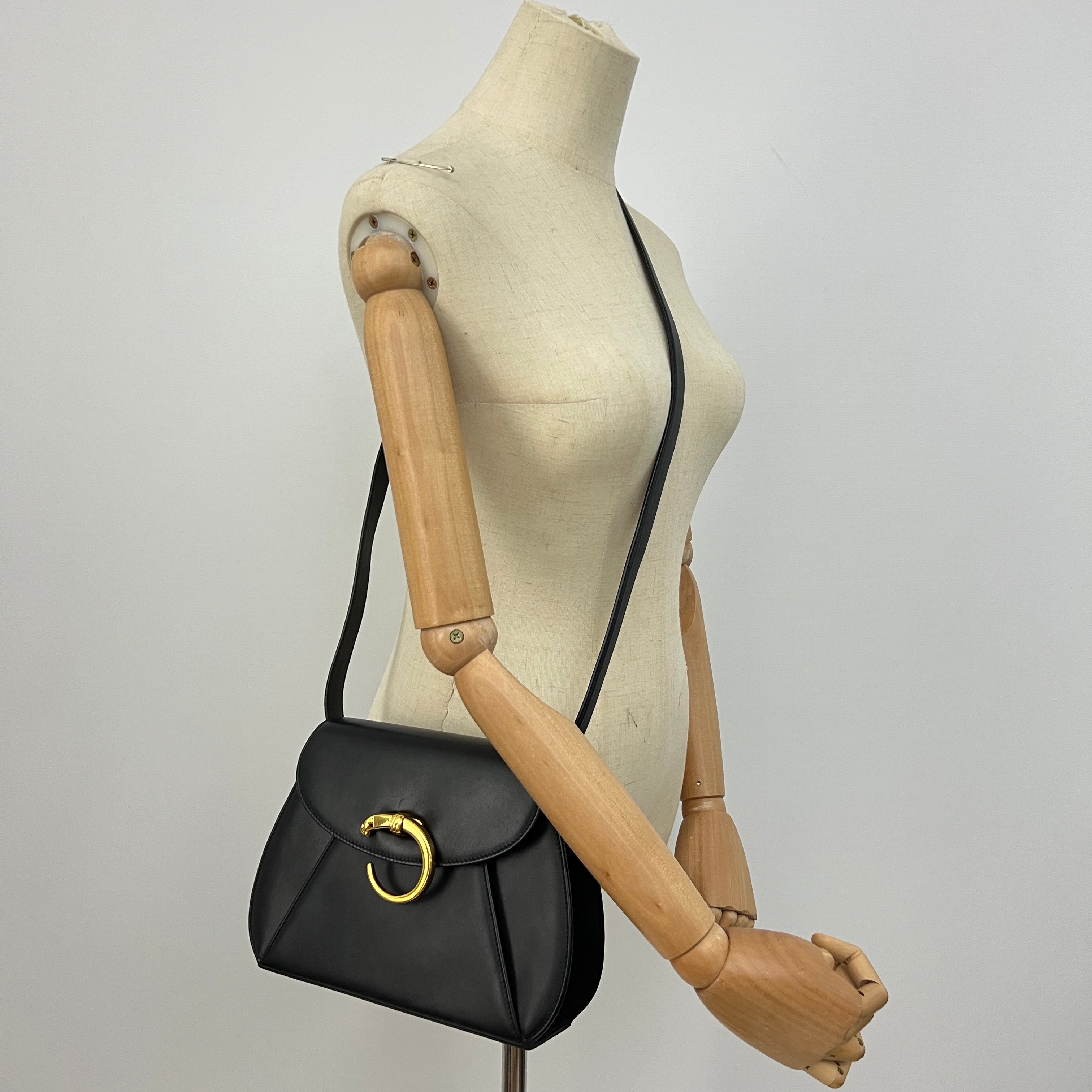 CARTIER Panthère C Small smooth black leather bag
