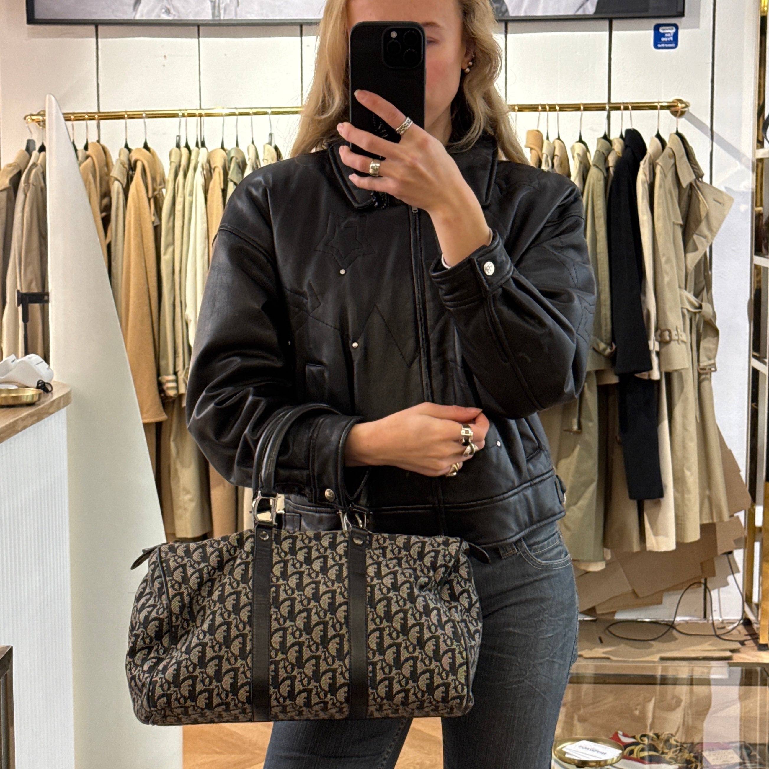 DIOR Boston Trotter handbag in navy canvas and leather