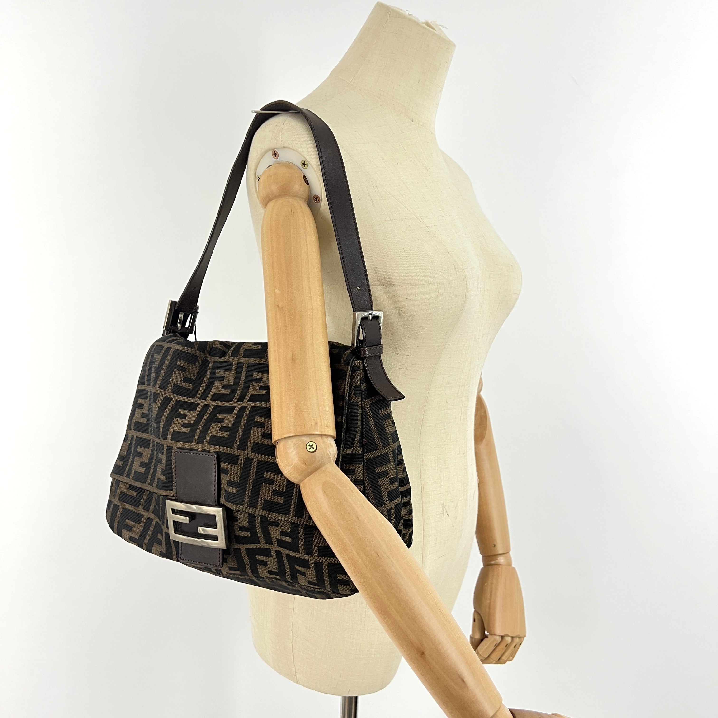 FENDI Mamma canvas and brown leather handbag