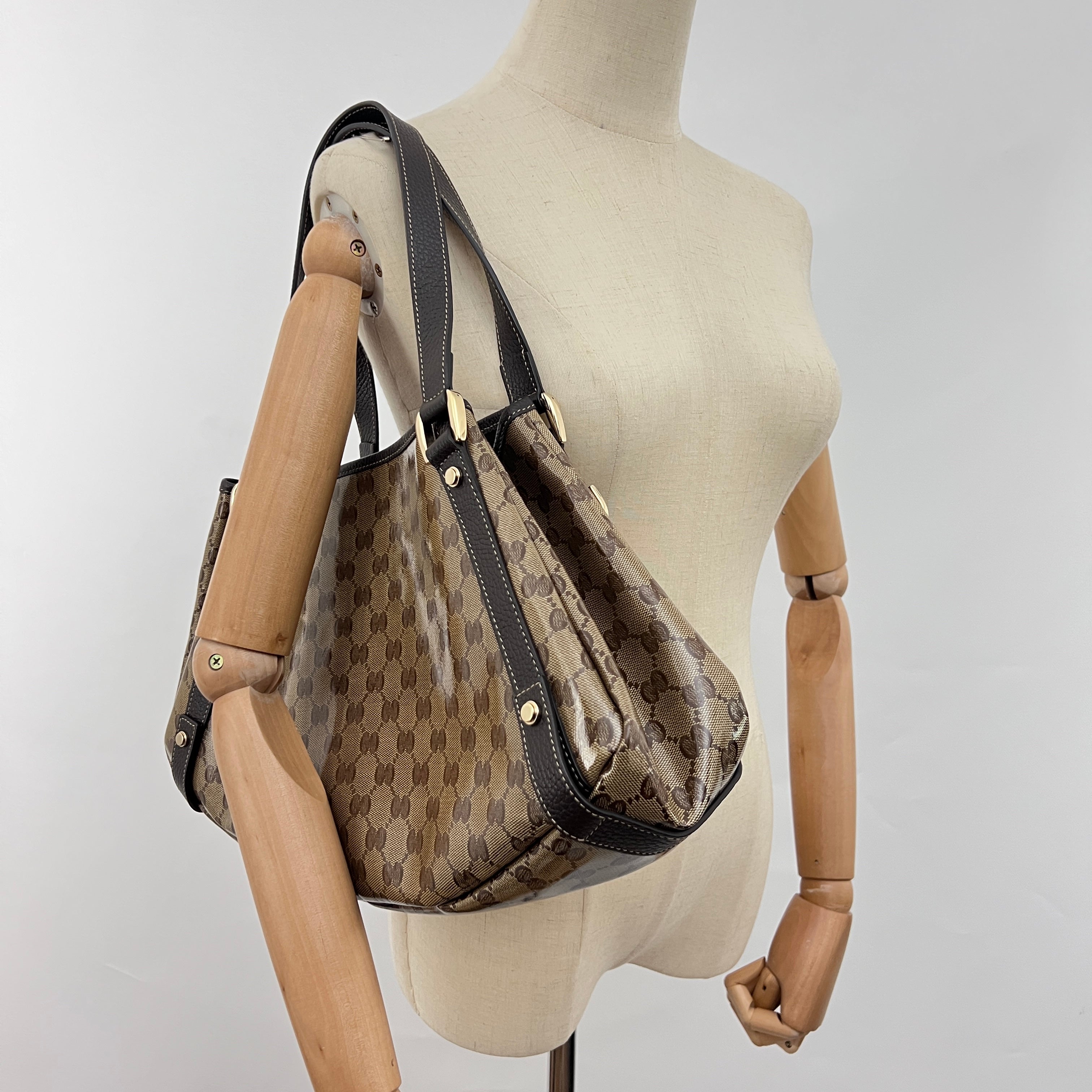 Sac GUCCI Pelham toile verni et cuir marron