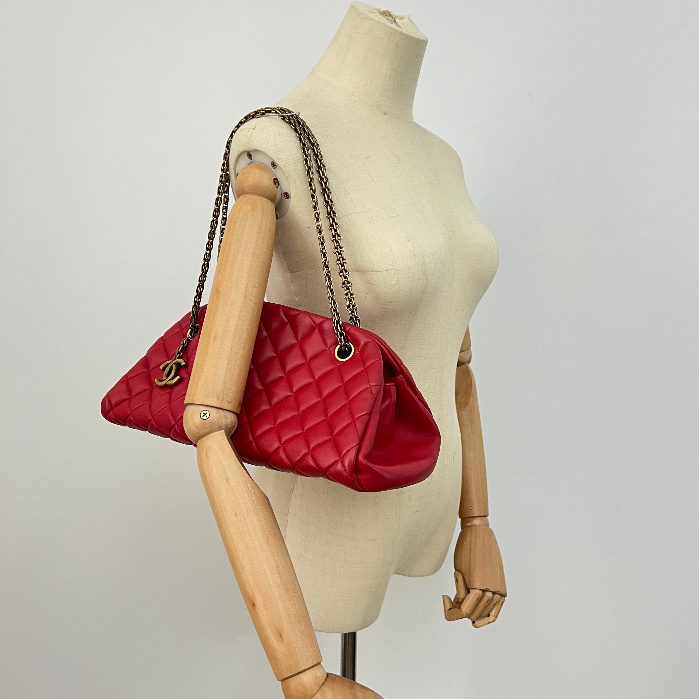CHANEL Mademoiselle Bowling Bag in Red Lambskin