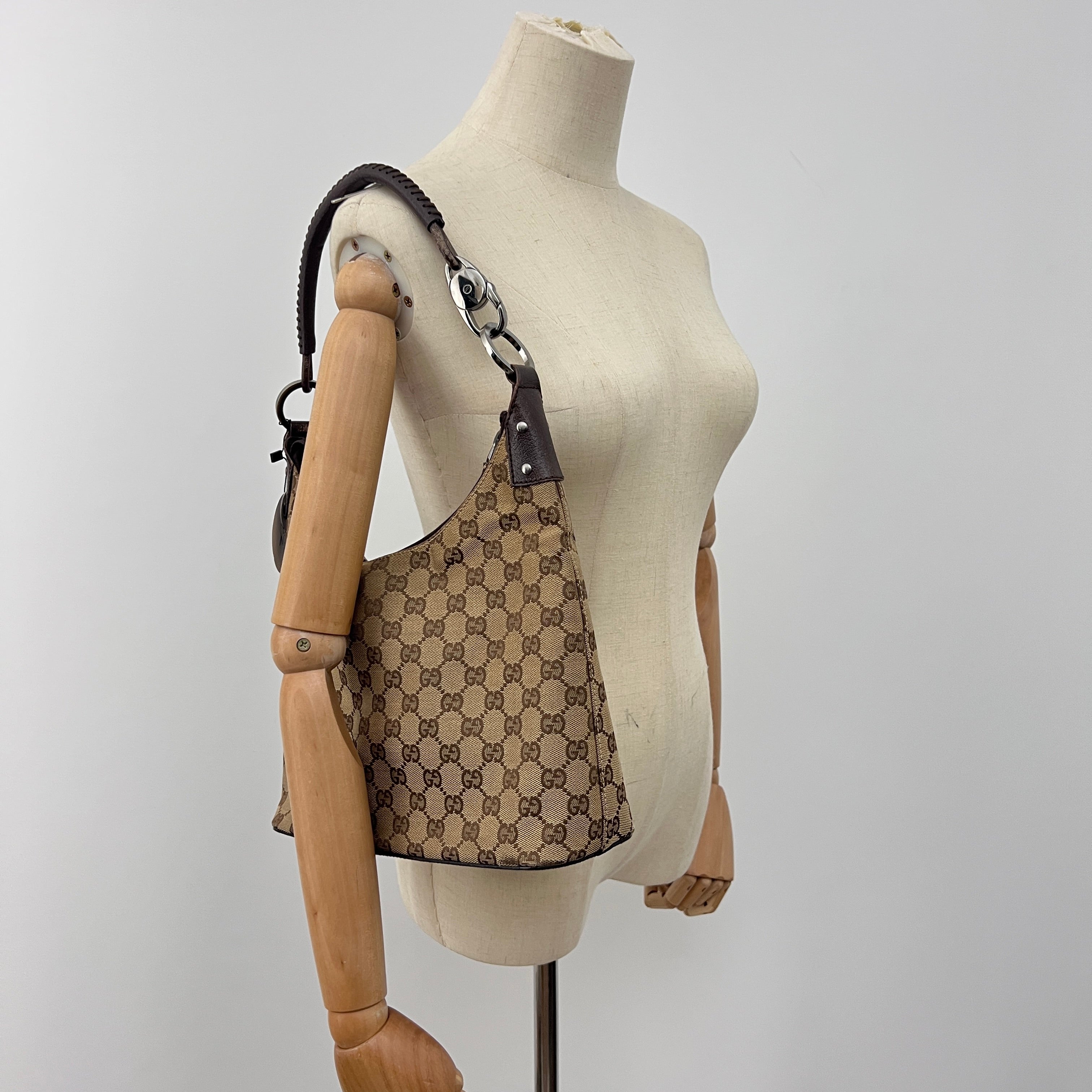 GUCCI Hobo Bag GG Canvas and Brown Leather