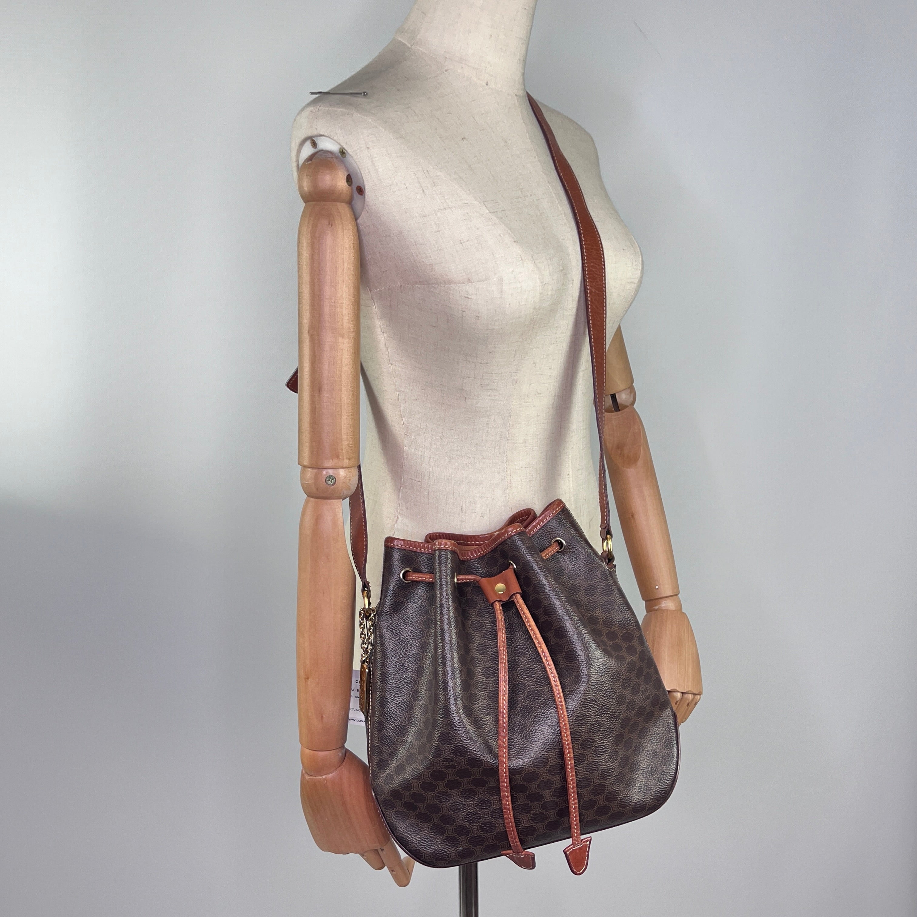 CELINE Bucket handbag in brown canvas and leather