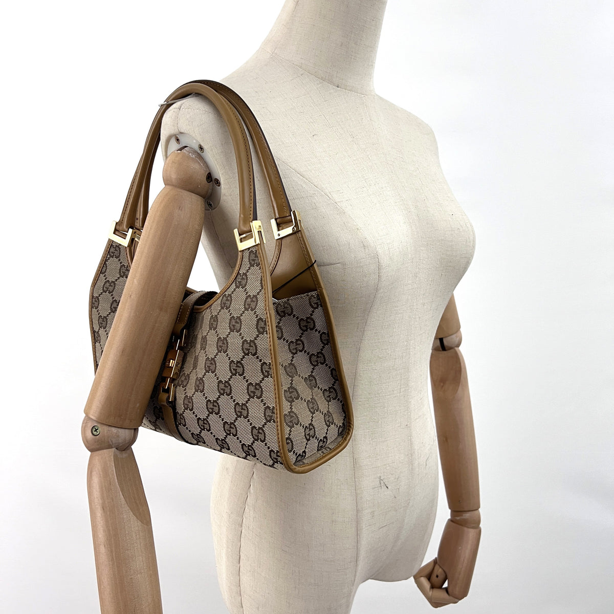 Sac GUCCI Jackie Small toile et cuir beige