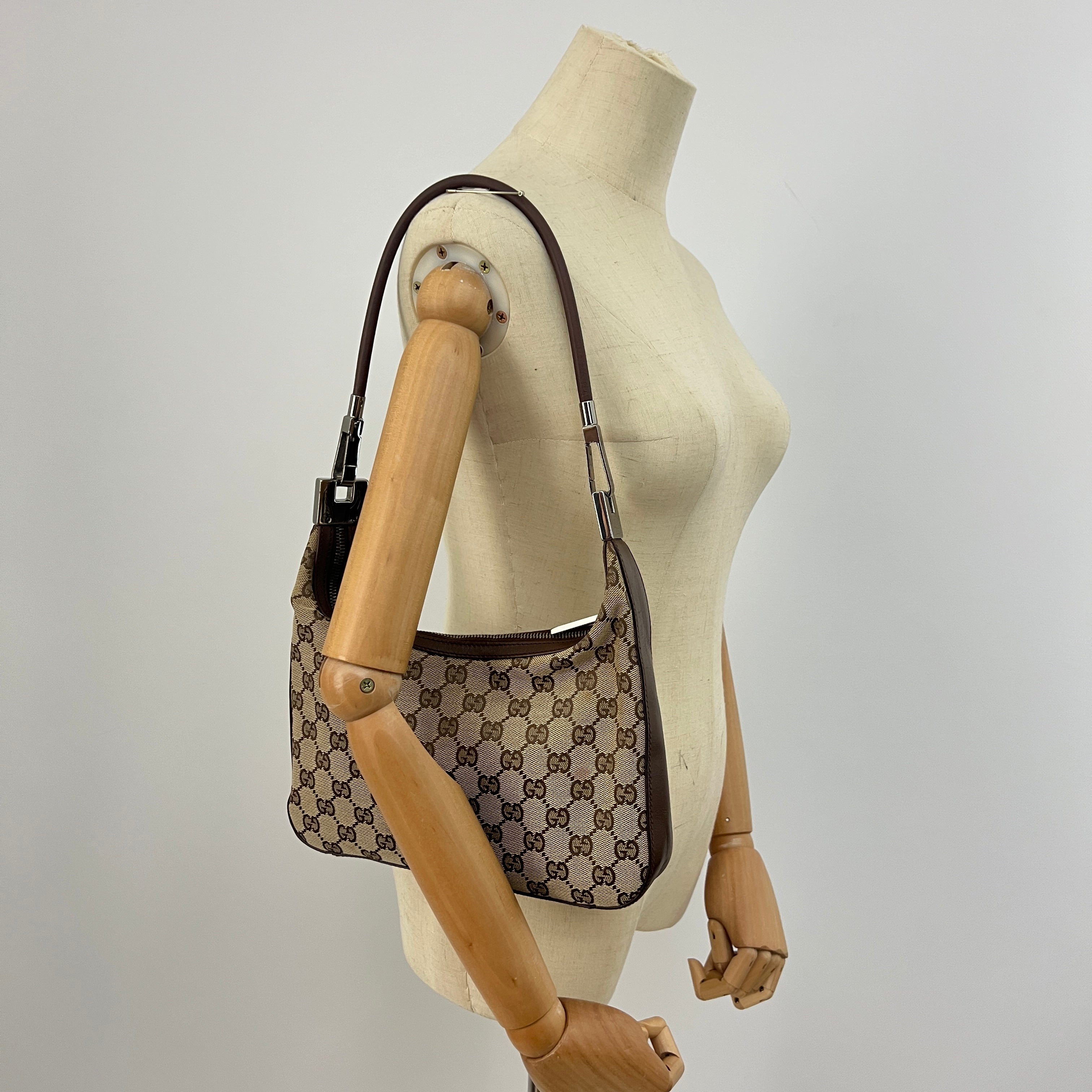 Sac GUCCI Hobo toile et cuir marron