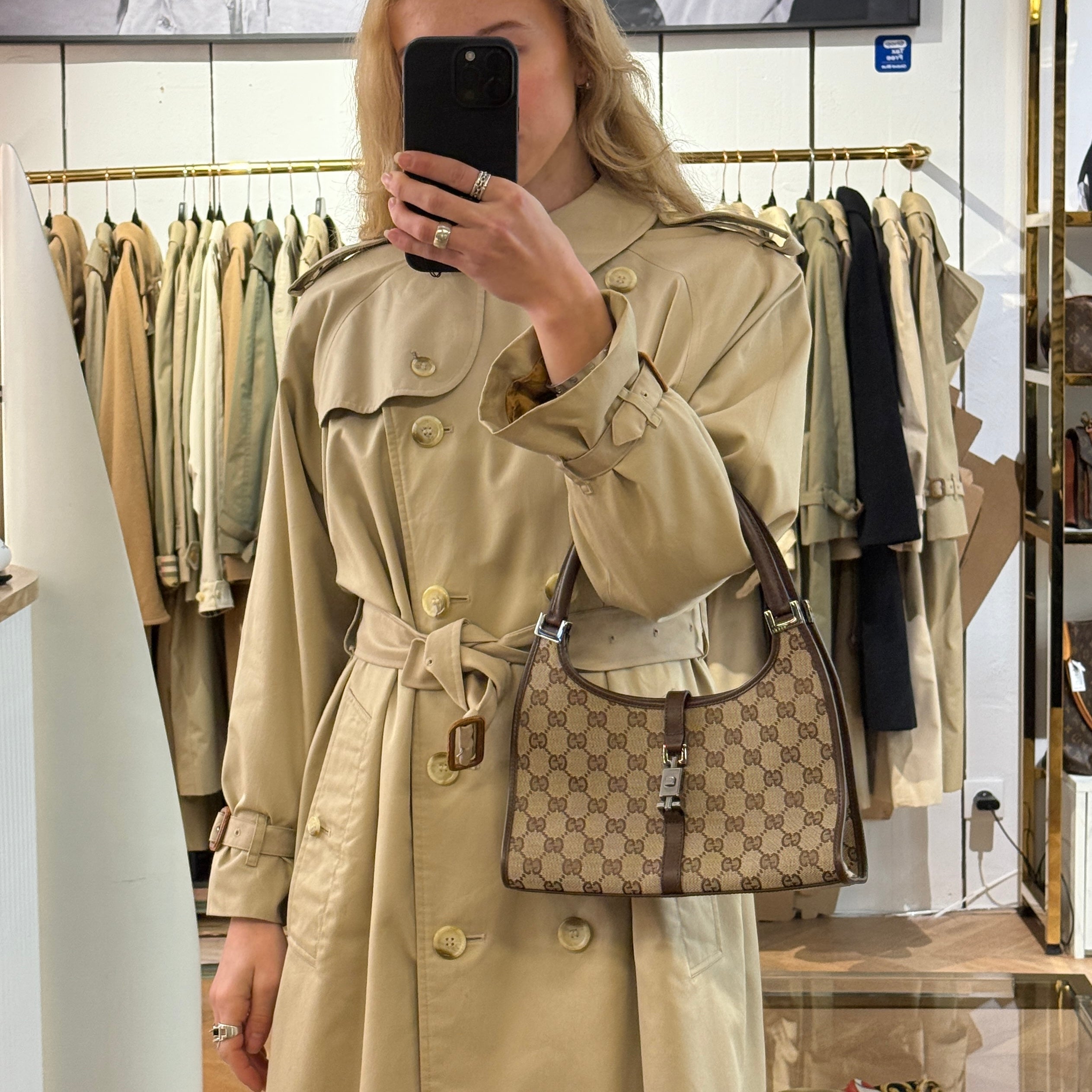 GUCCI Jackie canvas and brown leather handbag