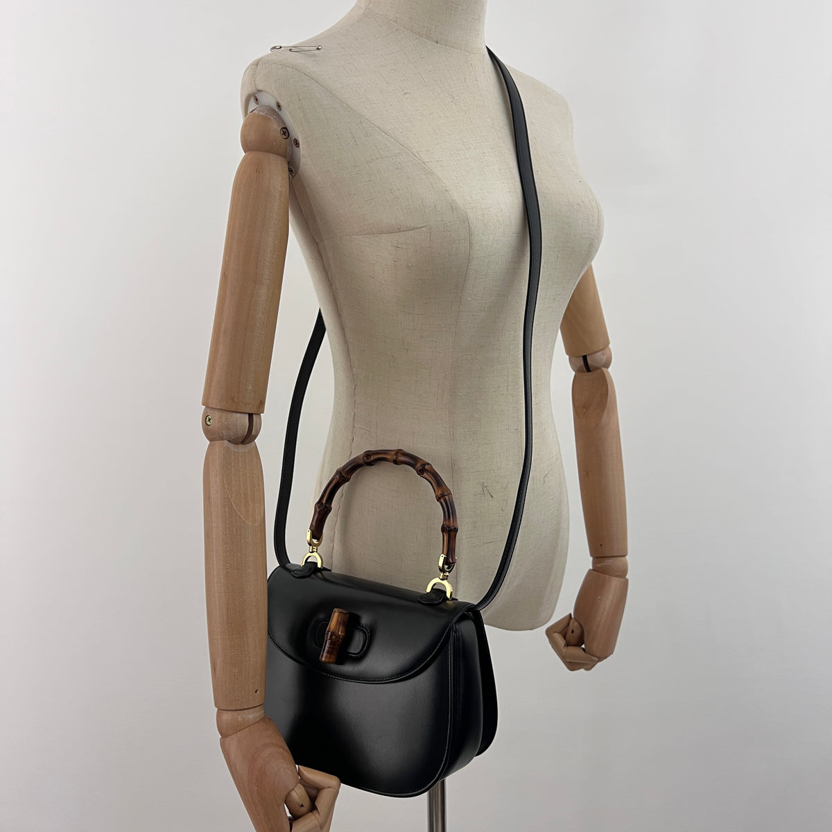 GUCCI Bamboo 1947 small black smooth leather shoulder bag