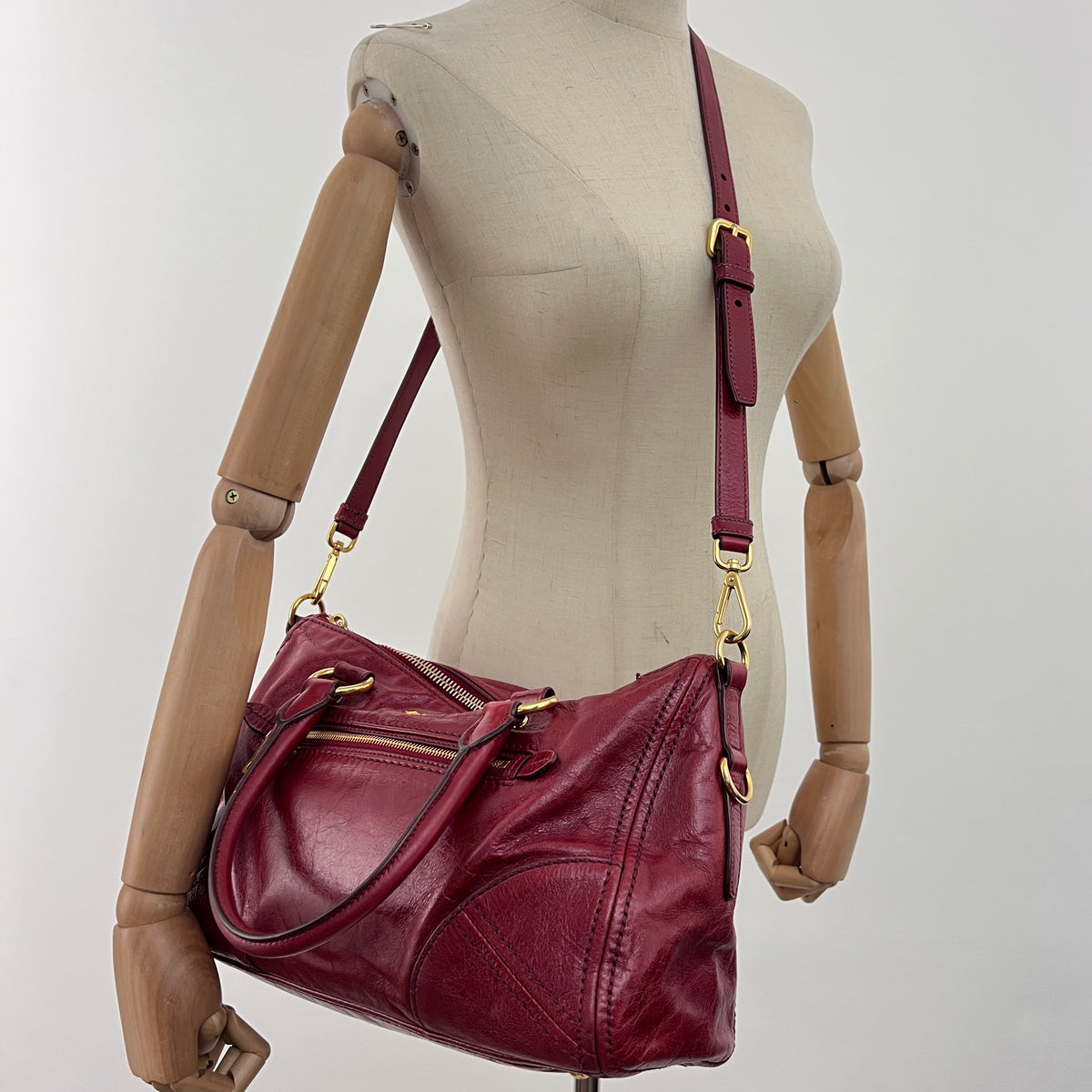 Sac PRADA Vitello Shine Satchel cuir lisse rouge