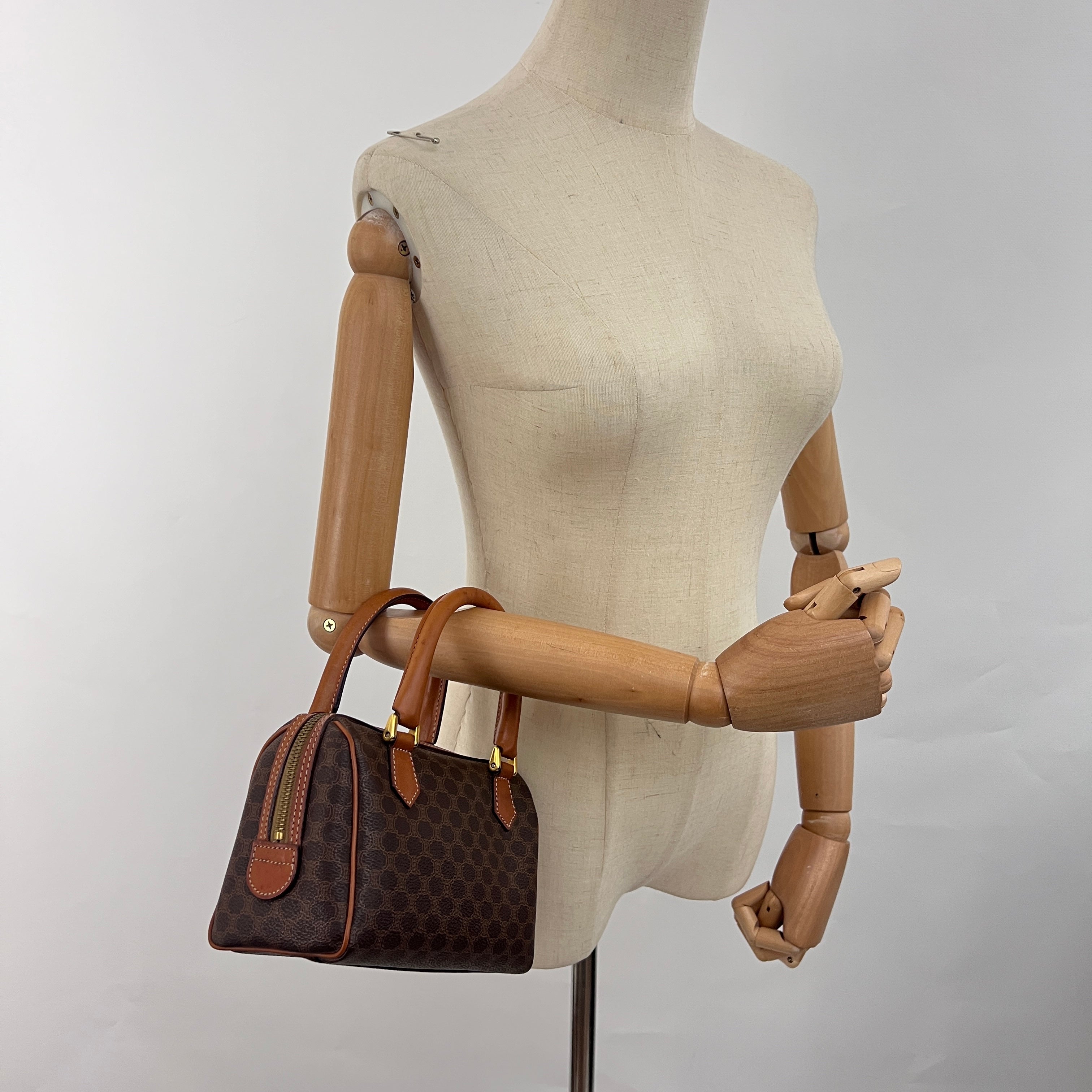 Sac CELINE Mini Boston toile et cuir marron