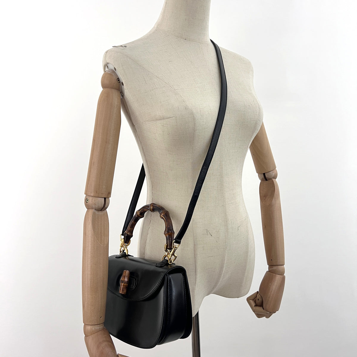 GUCCI Bamboo 1947 Small black smooth leather shoulder bag