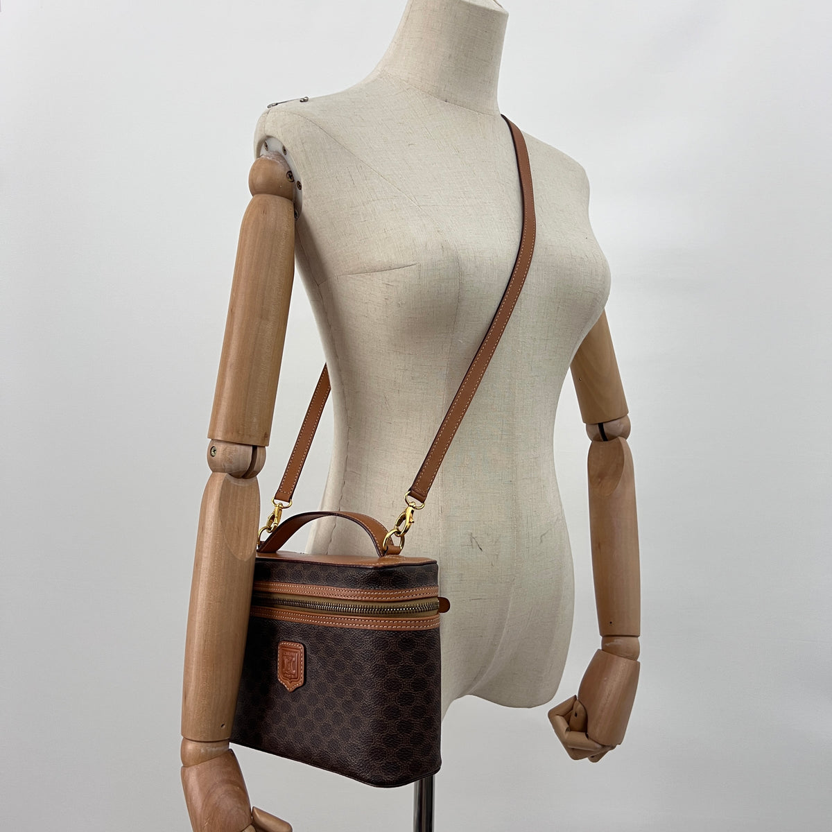 CELINE vanity case in brown canvas and leather