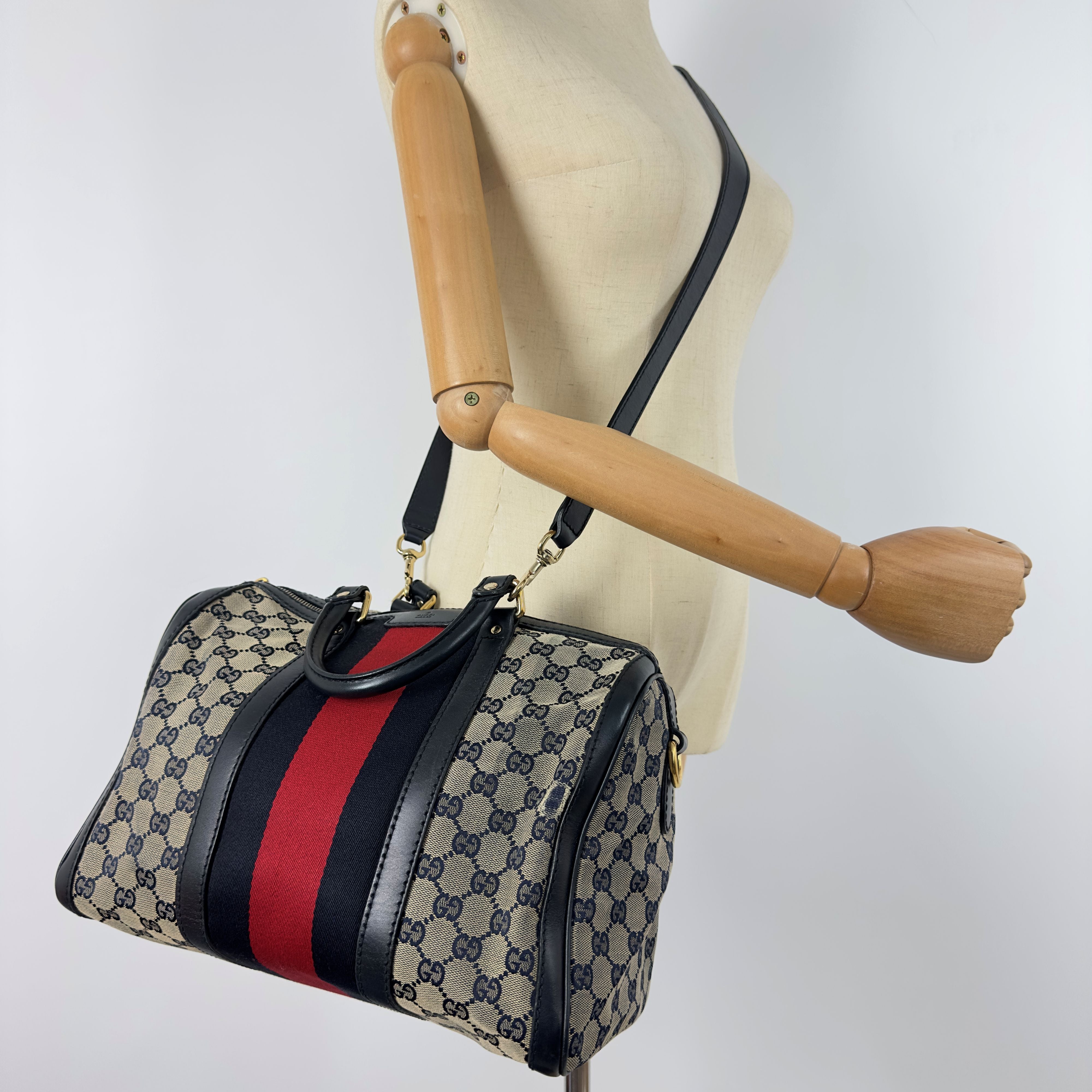 Sac à main GUCCI Boston toile et cuir marron