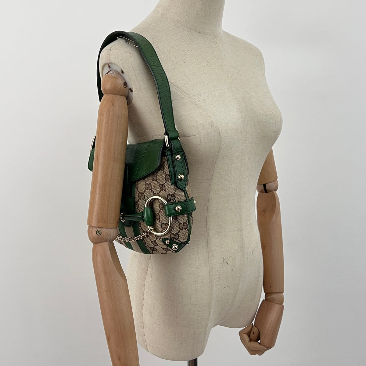Sac GUCCI Horsebit toile et cuir vert