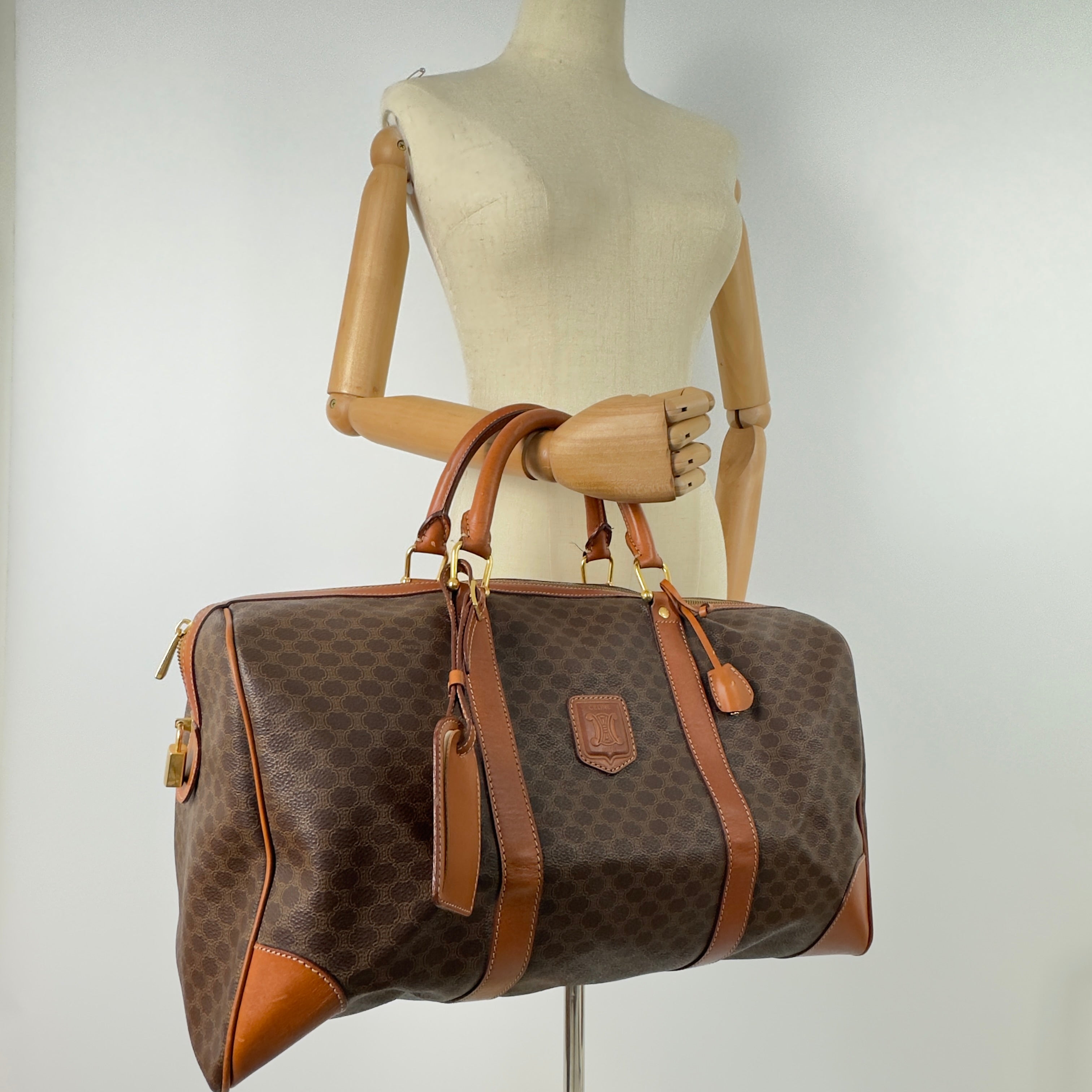 Sac de voyage CELINE Boston toile et cuir marron