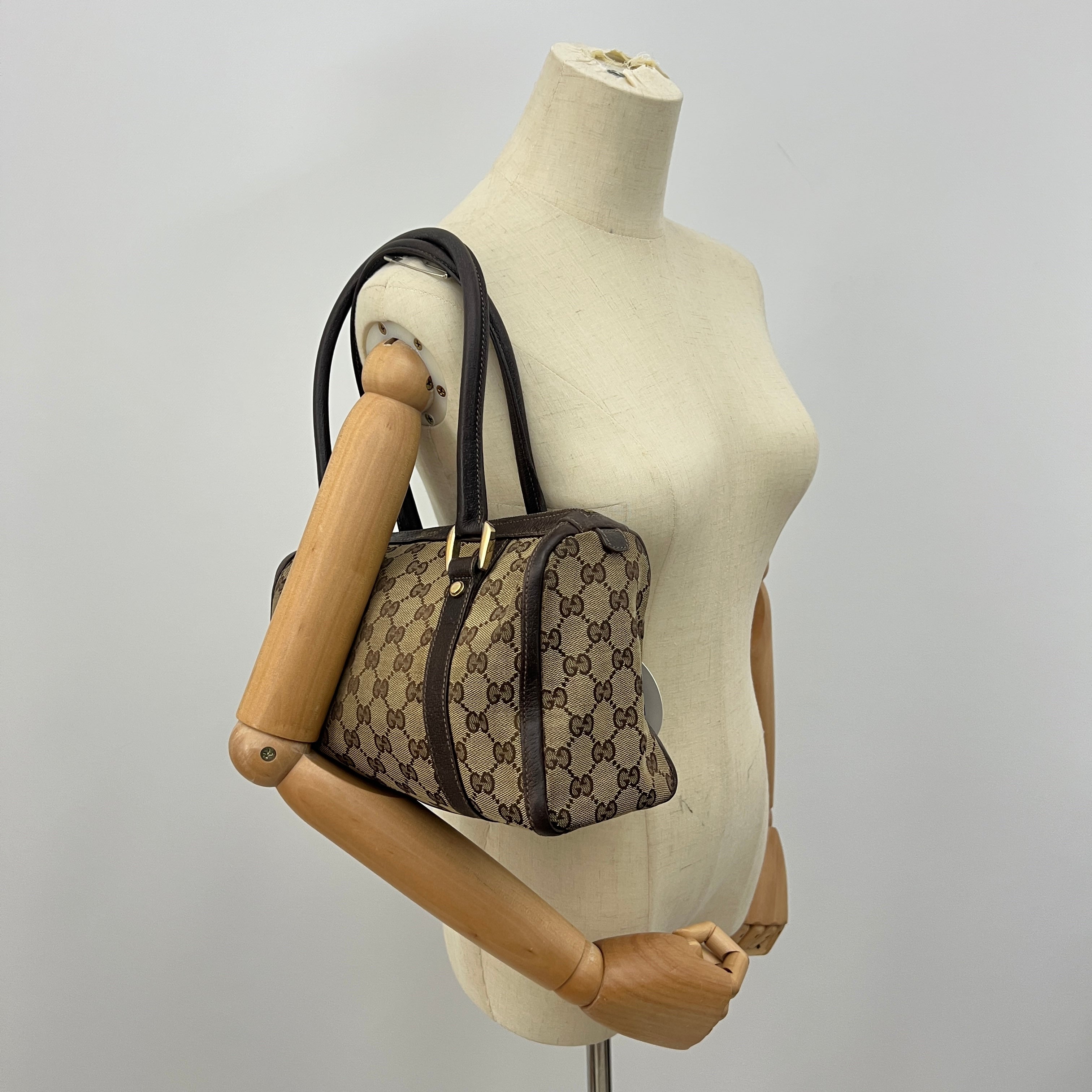 GUCCI Mini Abbey Boston bag in brown canvas and leather