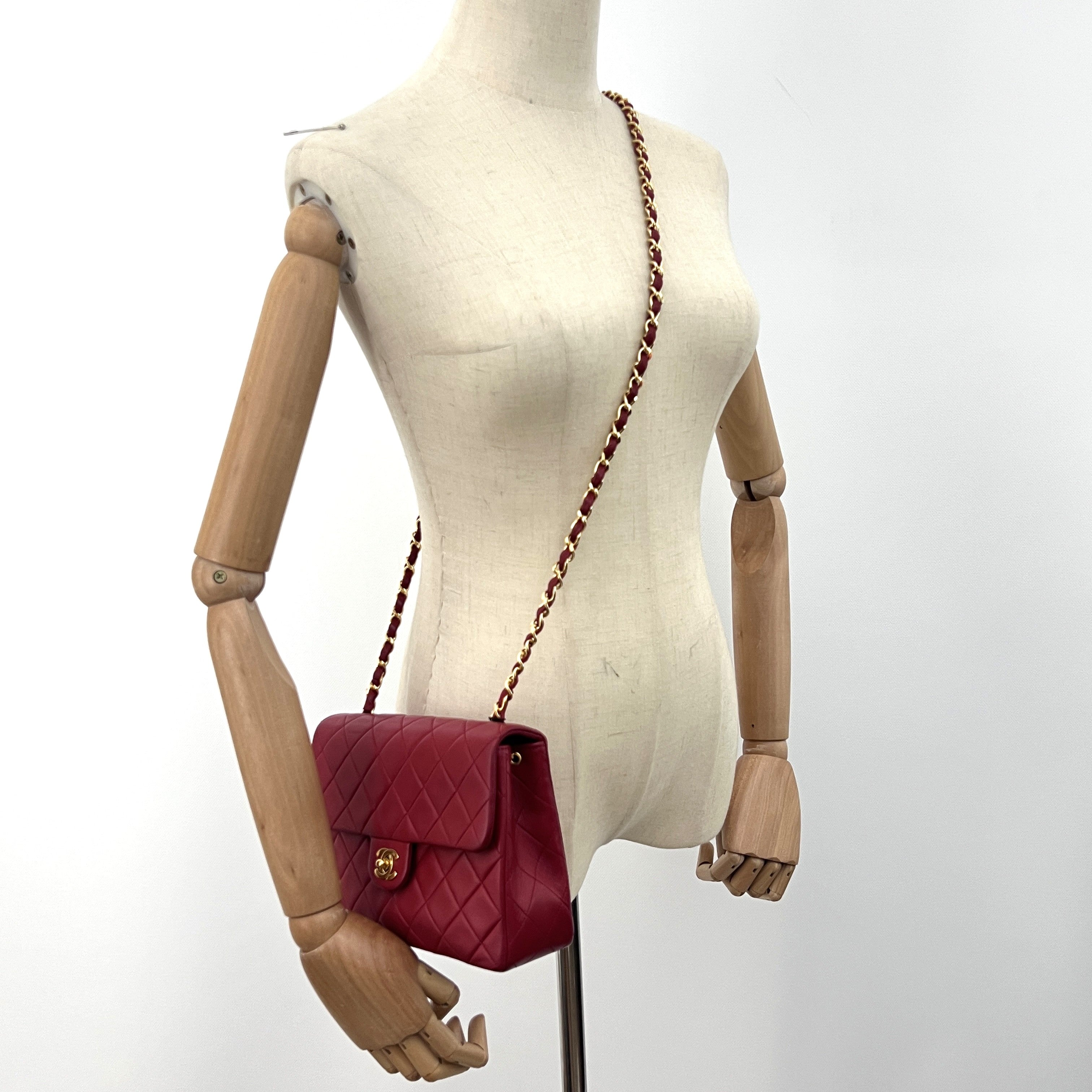 CHANEL Classic Mini Rectangular Shoulder Bag Red Lambskin 1989-1991