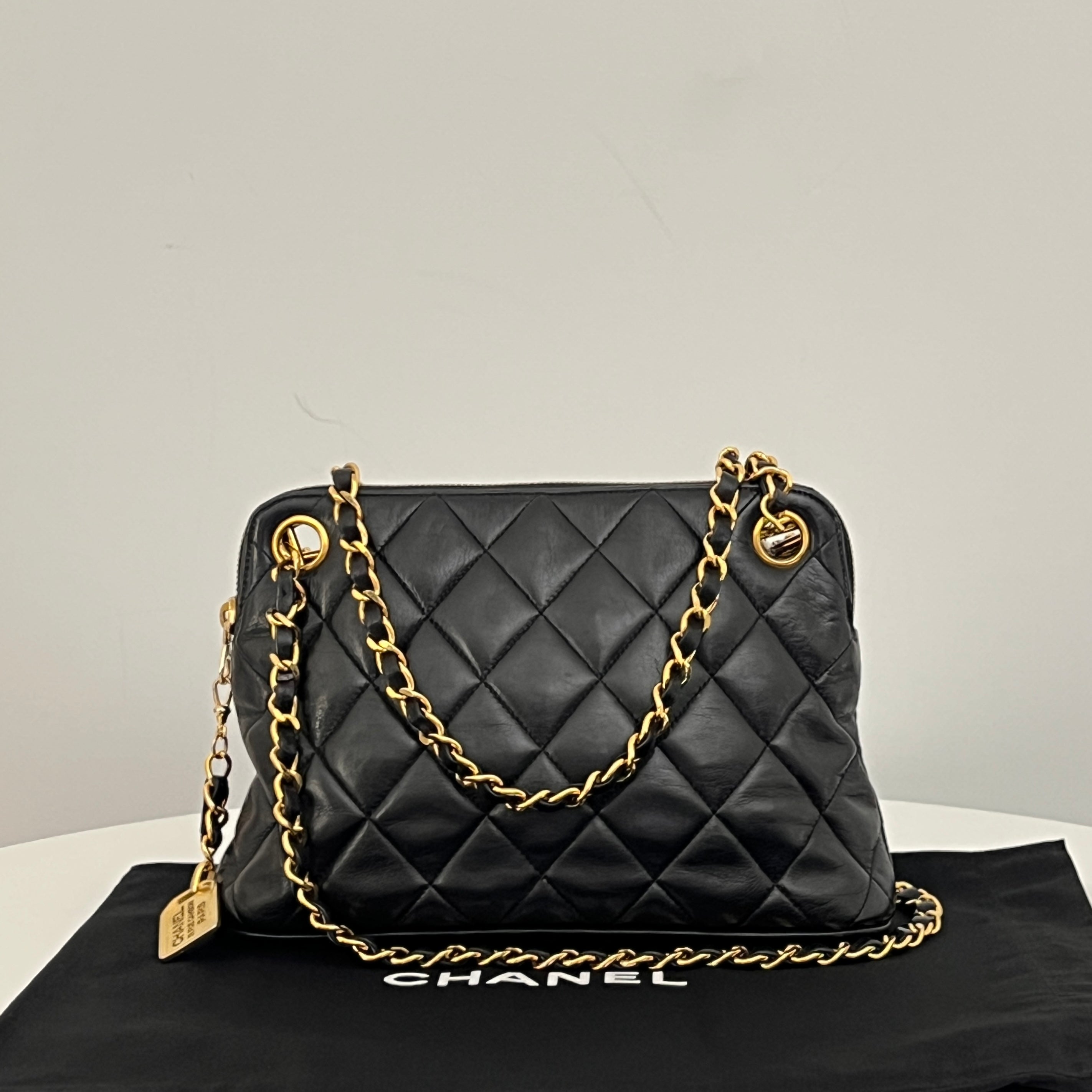 CHANEL Matelassé Charm Chain Bag Black Lambskin Circa 1990
