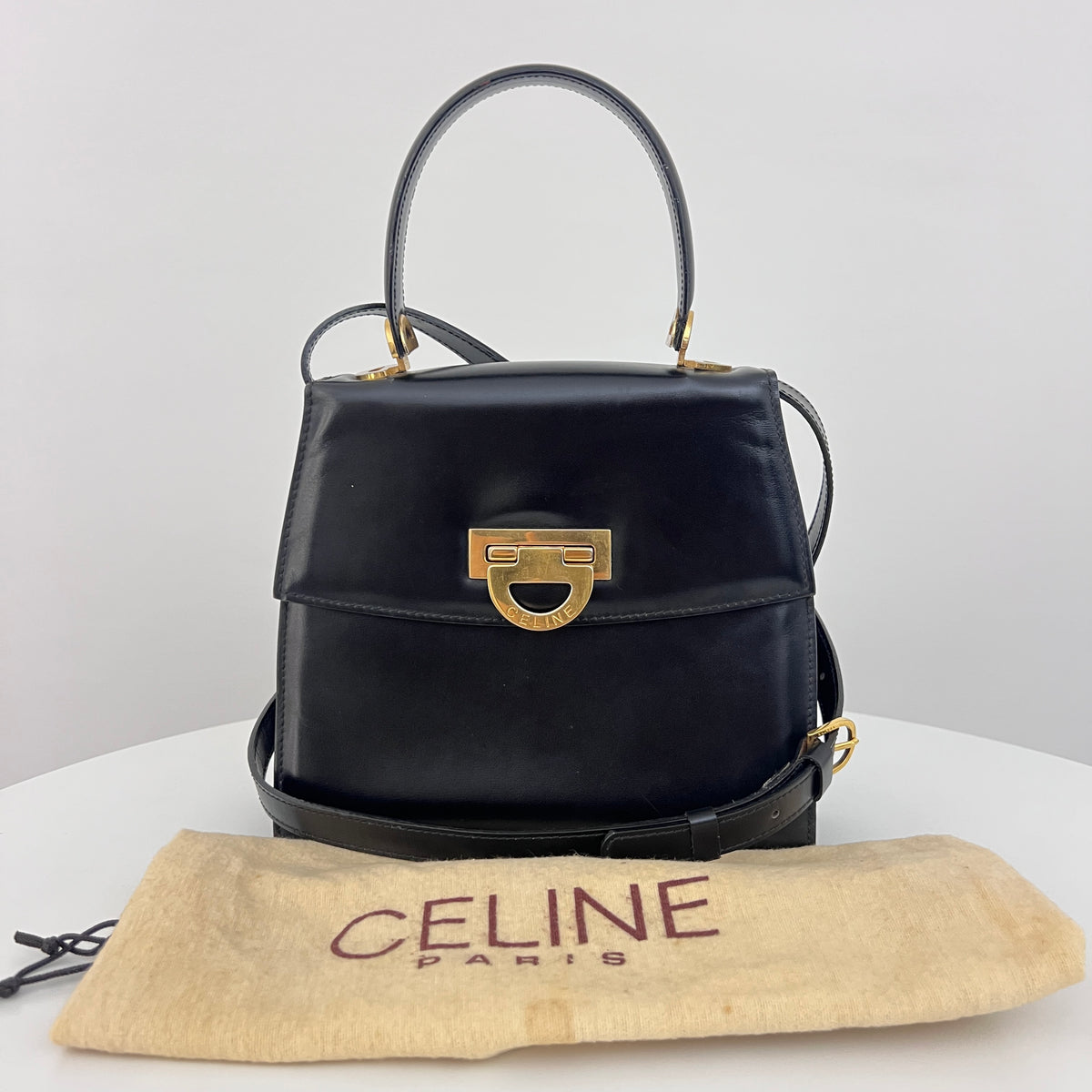 Sac à bandoulière CELINE Top Handle 2 Way cuir lisse noir