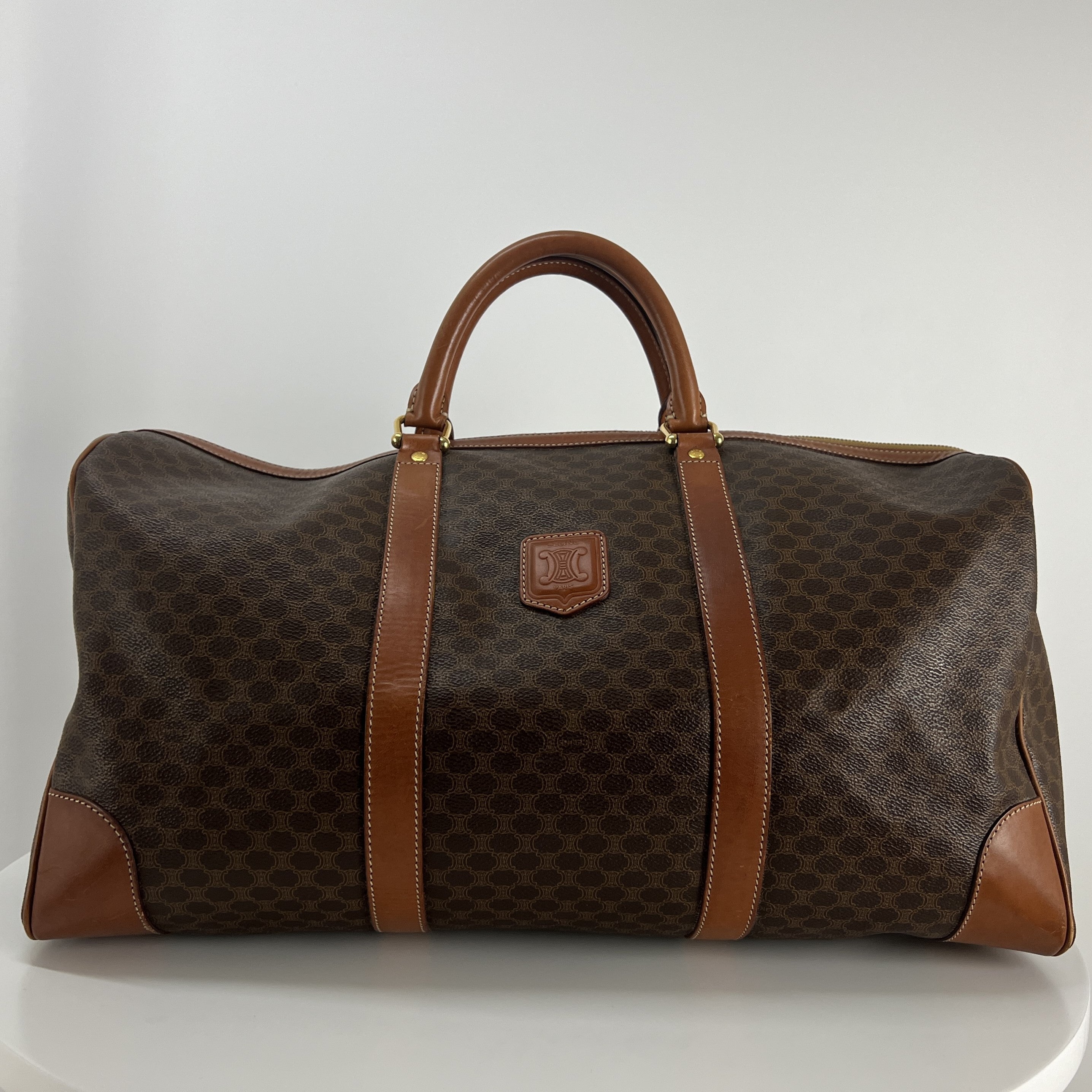 Sac à main CELINE Boston toile et cuir marron