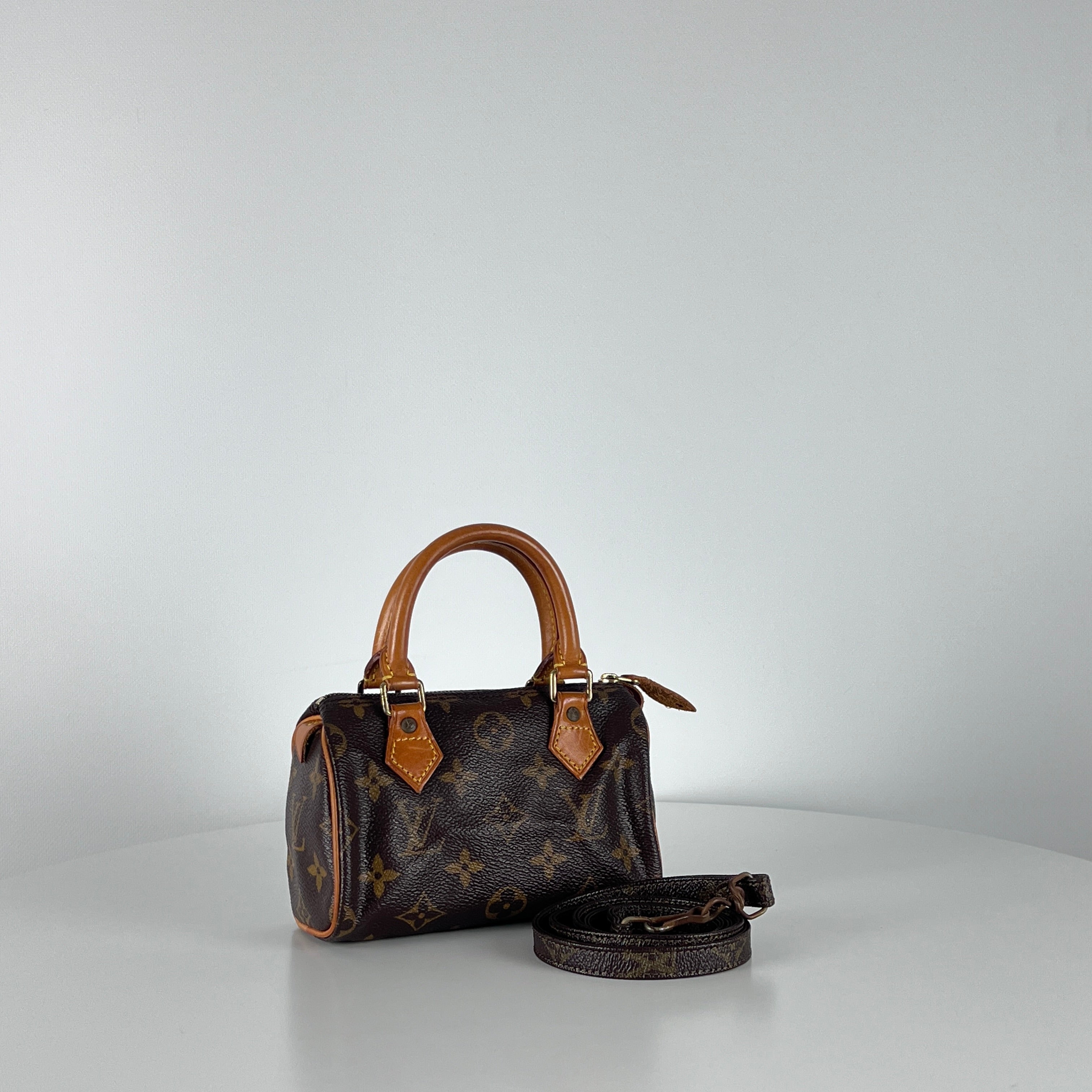 LOUIS VUITTON Nano Speedy handbag in brown canvas and leather