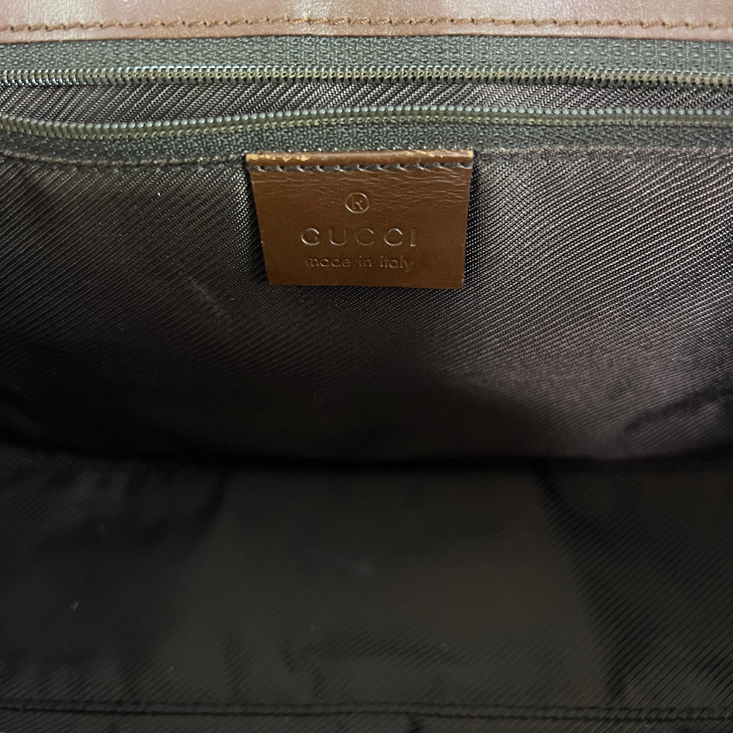 GUCCI Jackie canvas and brown leather handbag