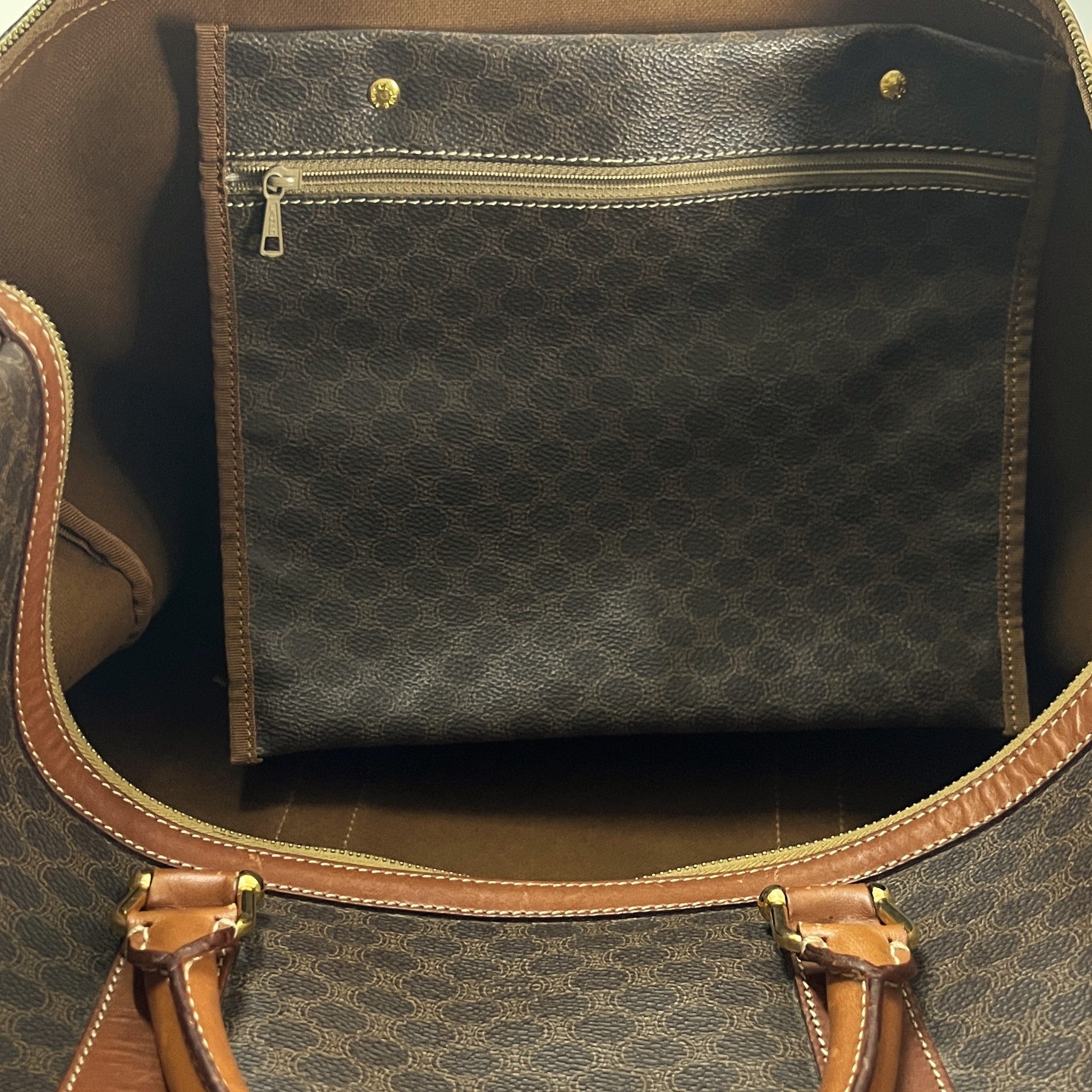 Sac à main CELINE Boston toile et cuir marron