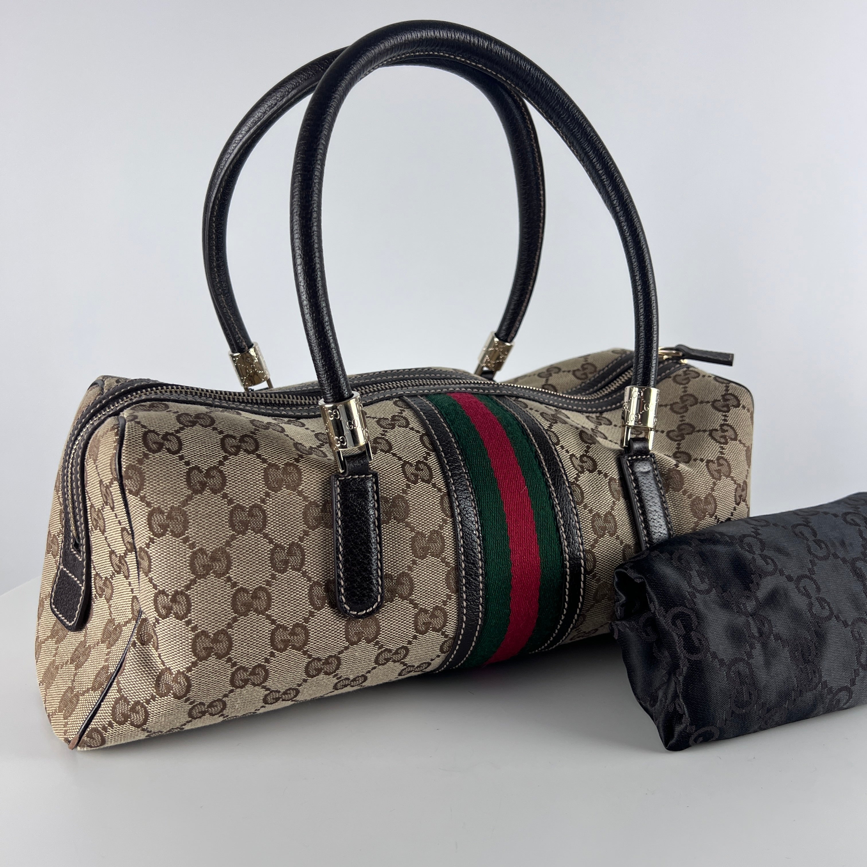 GUCCI Baguette handbag in brown canvas and leather