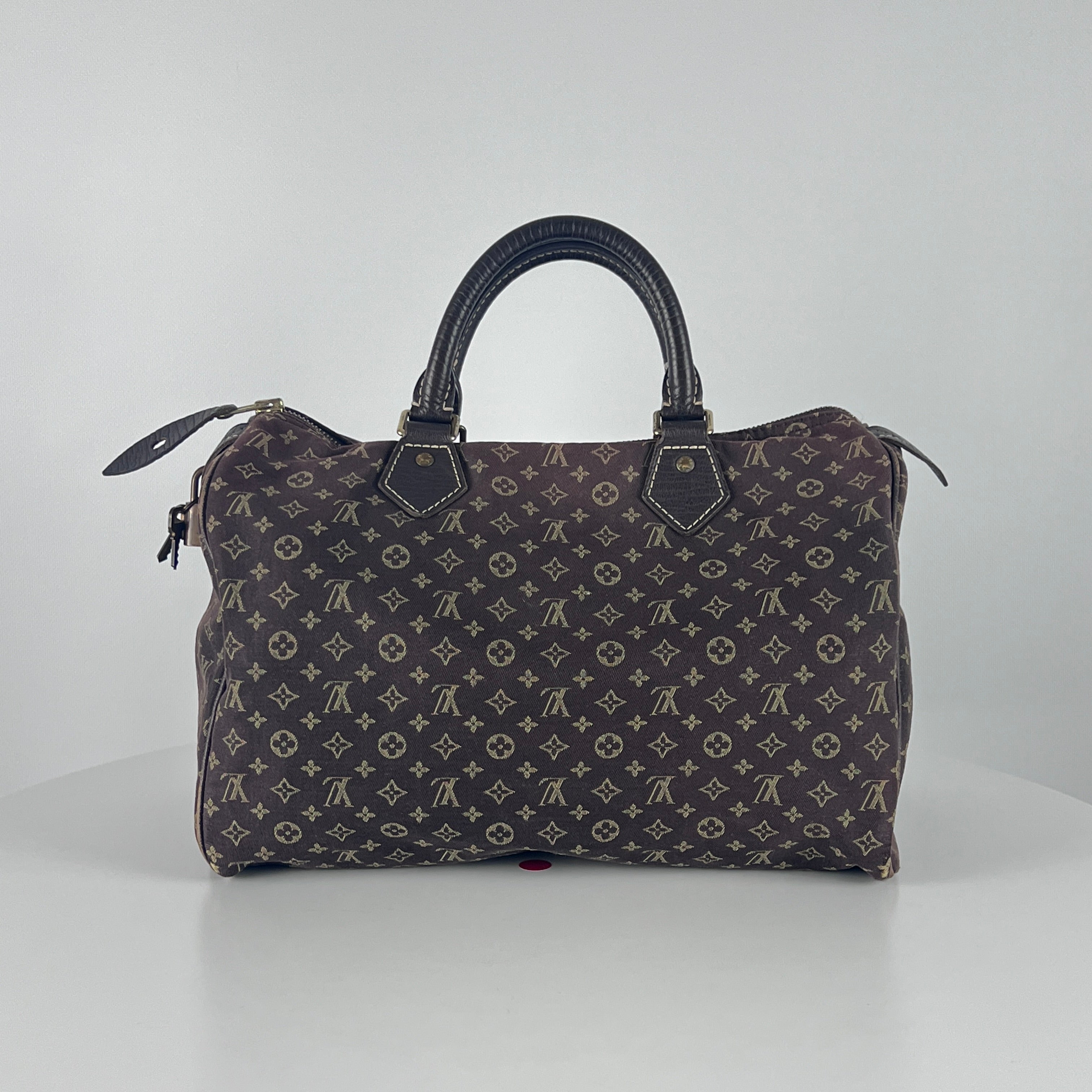 LOUIS VUITTON Speedy linen and brown leather handbag