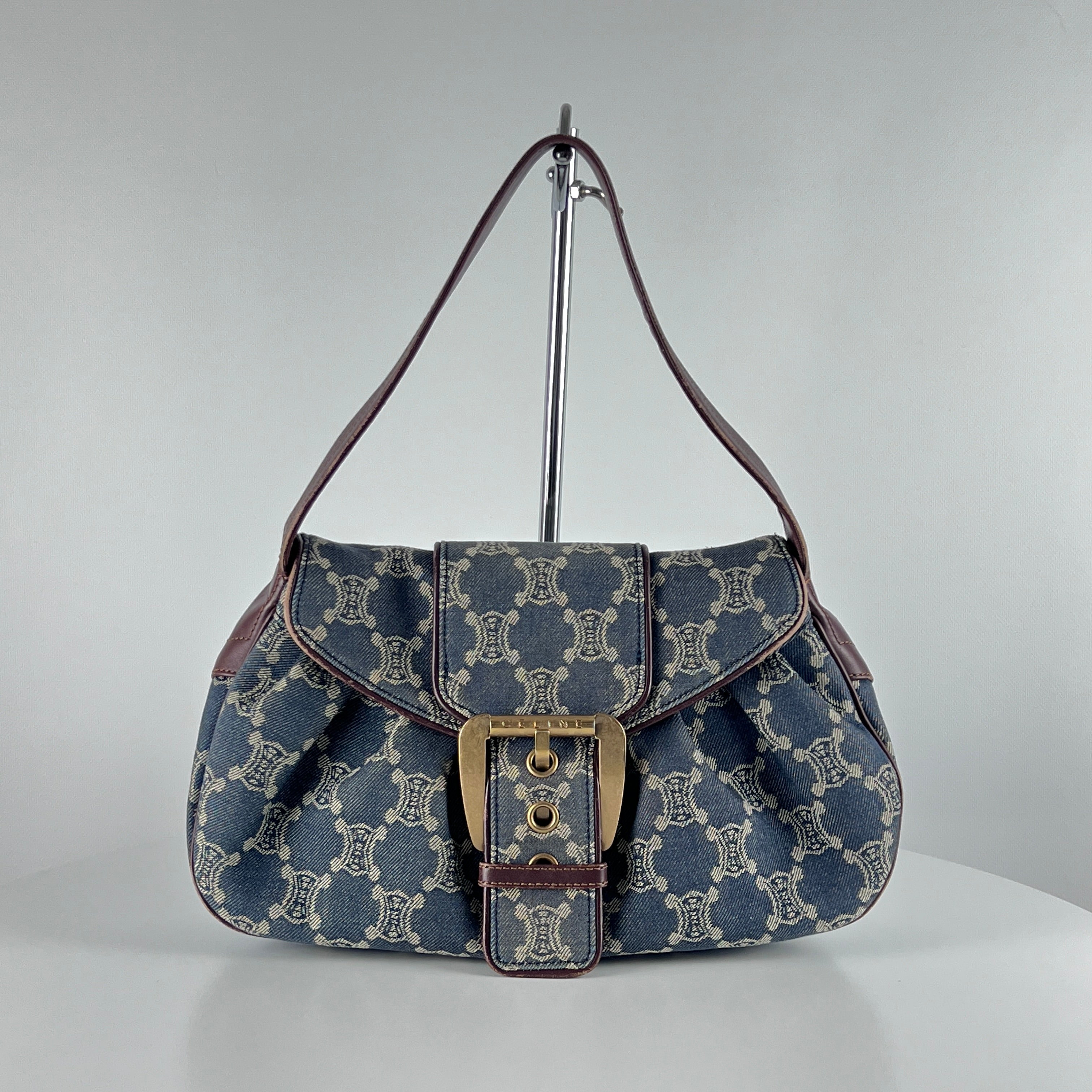 CELINE Triomphe denim and blue leather handbag