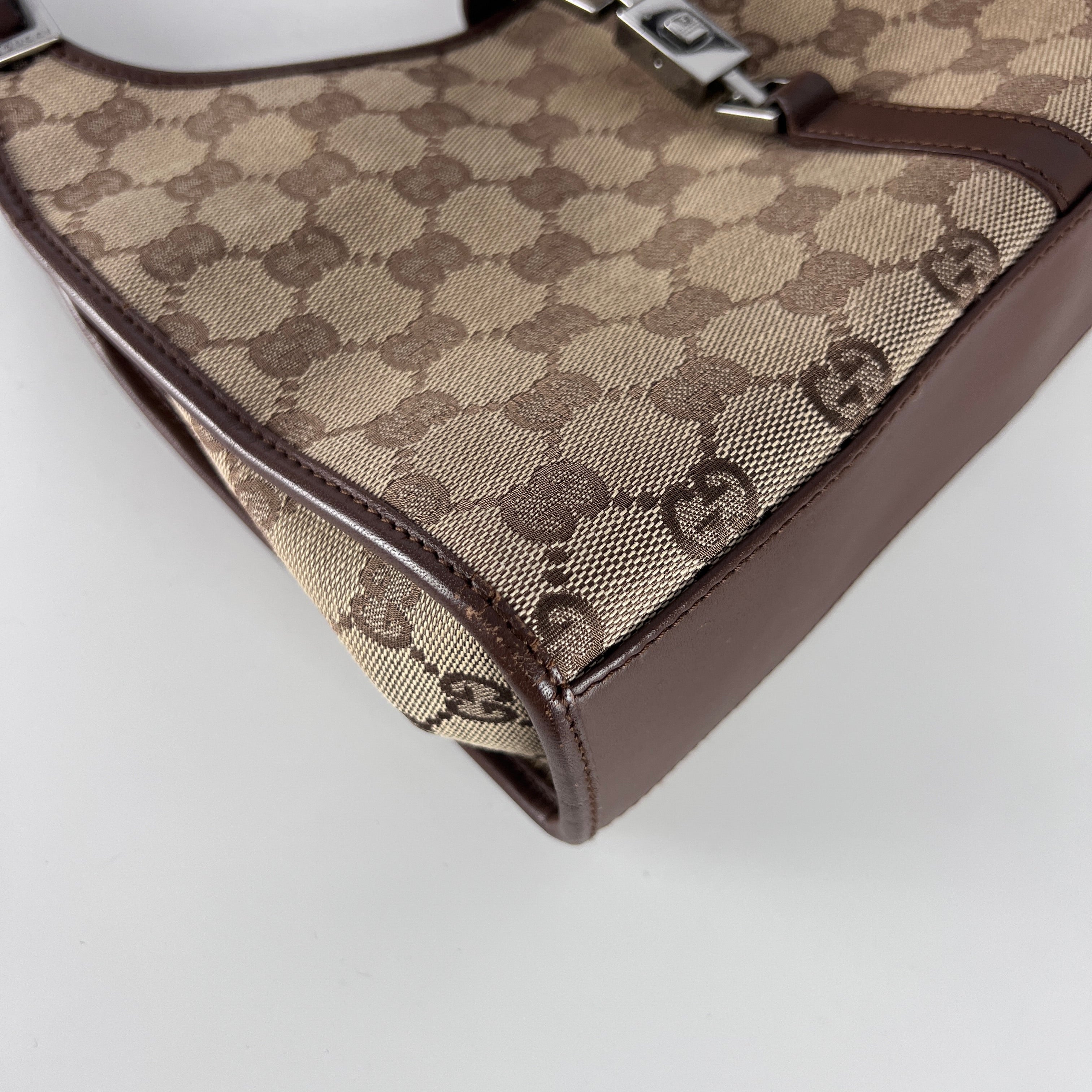 GUCCI Jackie canvas and brown leather handbag