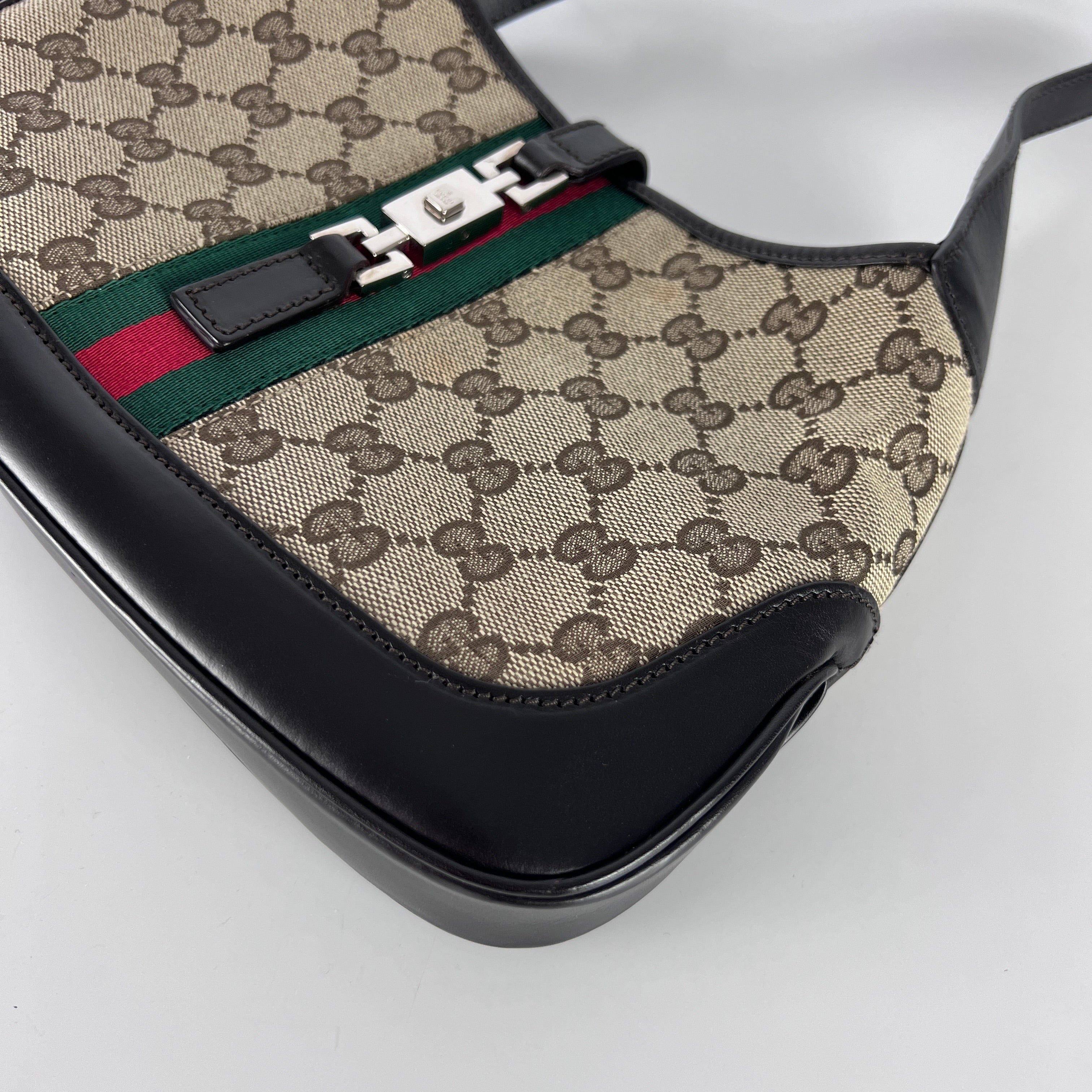 GUCCI Jackie Iconic canvas and brown leather handbag