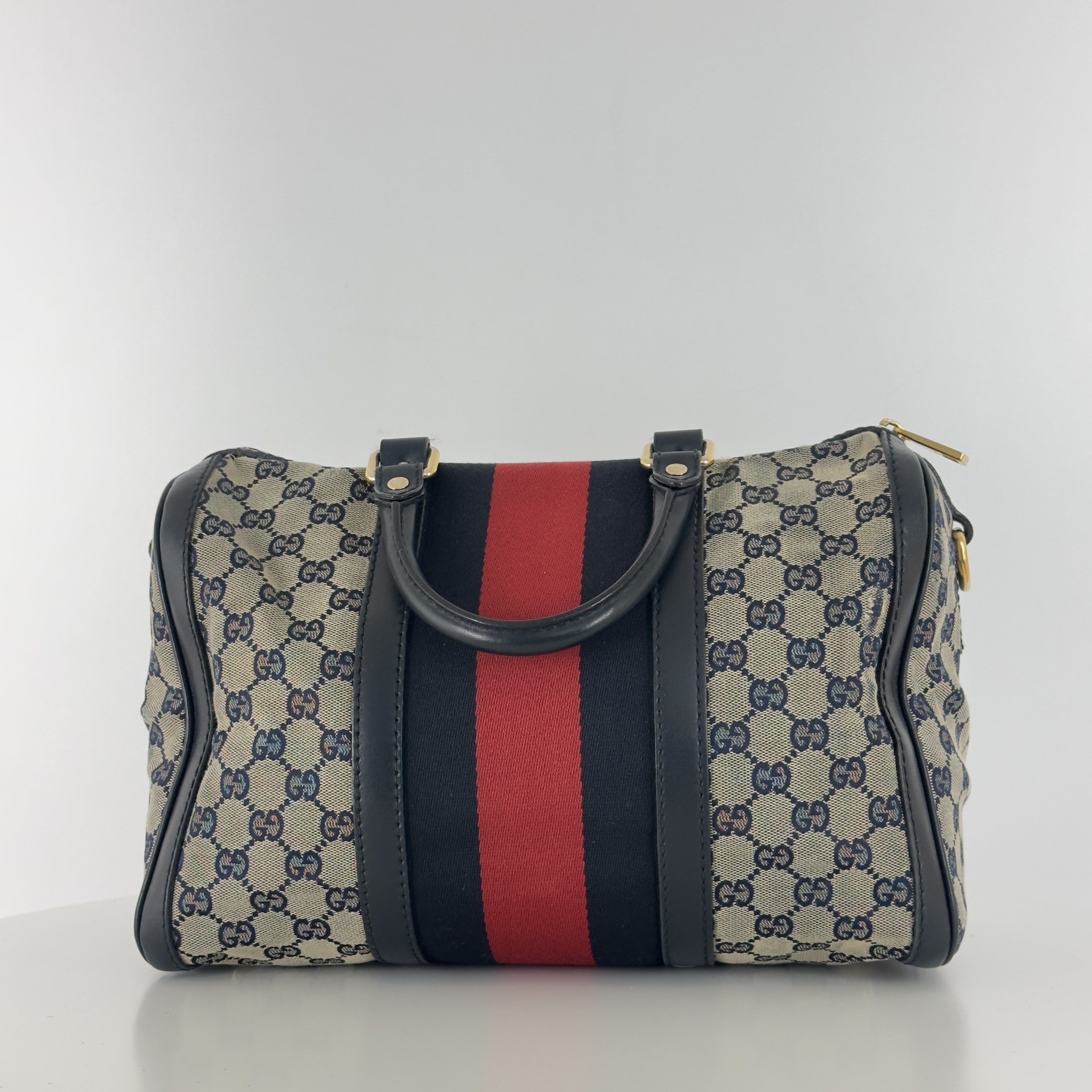 GUCCI Boston canvas and brown leather handbag