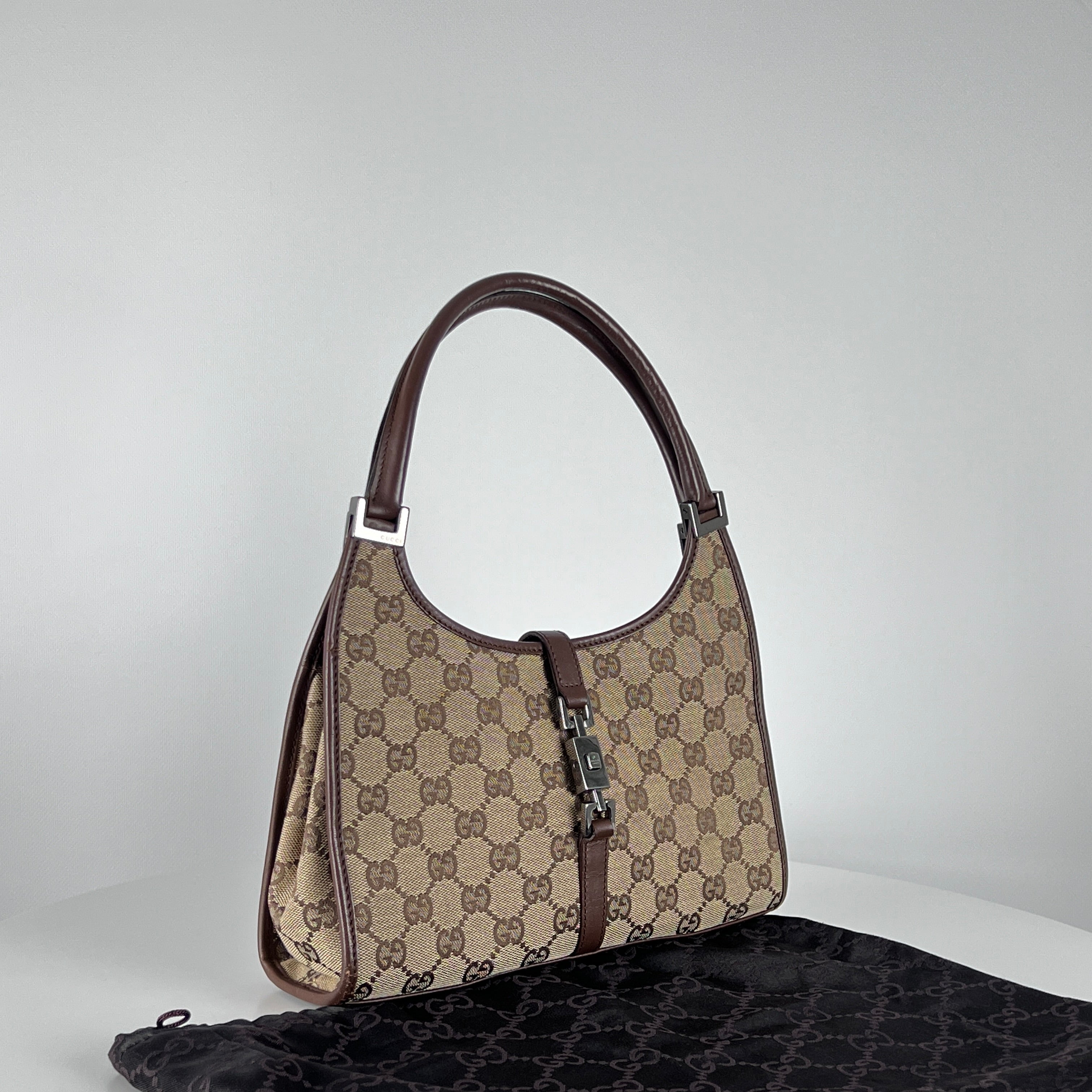 GUCCI Jackie canvas and brown leather handbag