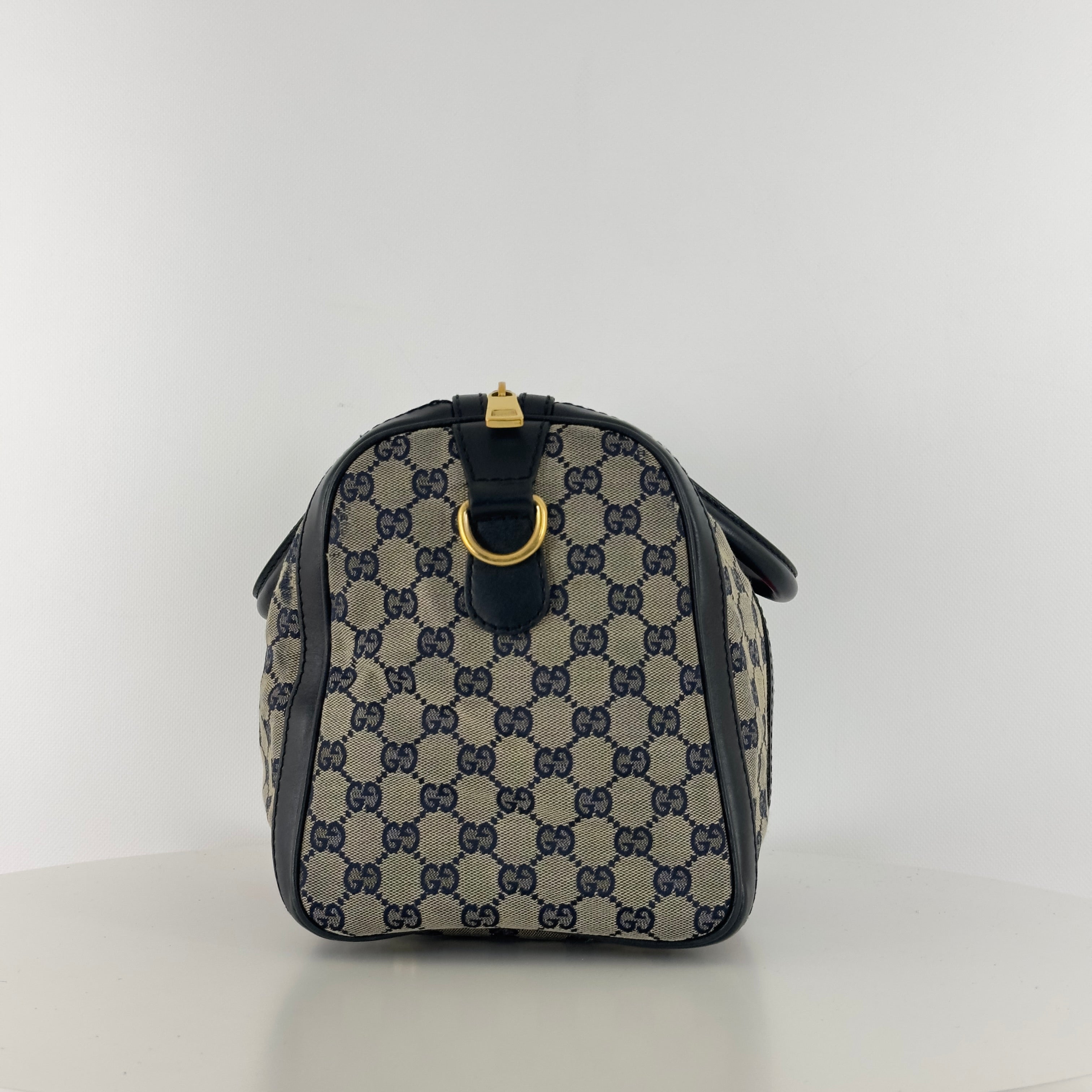 GUCCI Boston canvas and brown leather handbag