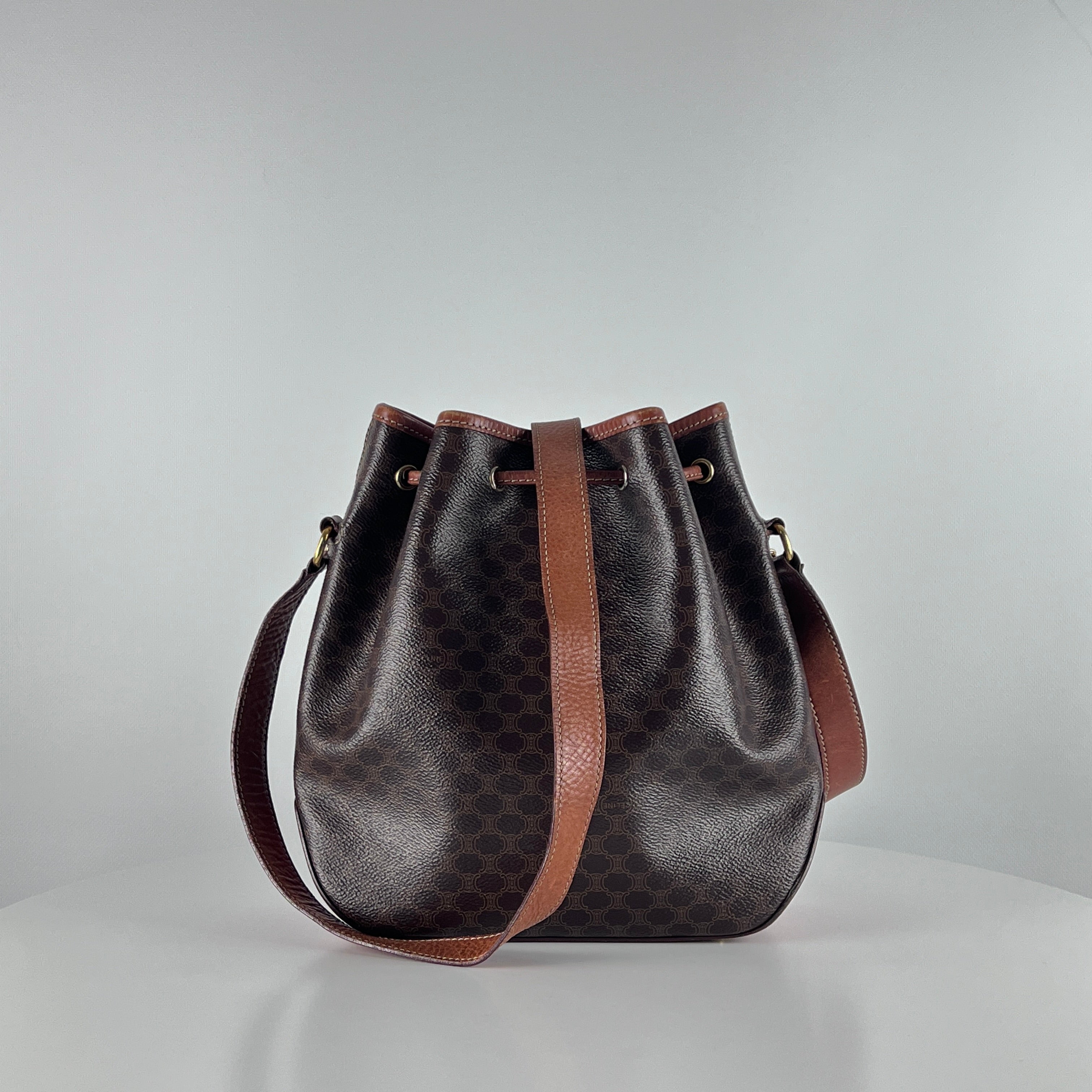 CELINE Bucket handbag in brown canvas and leather