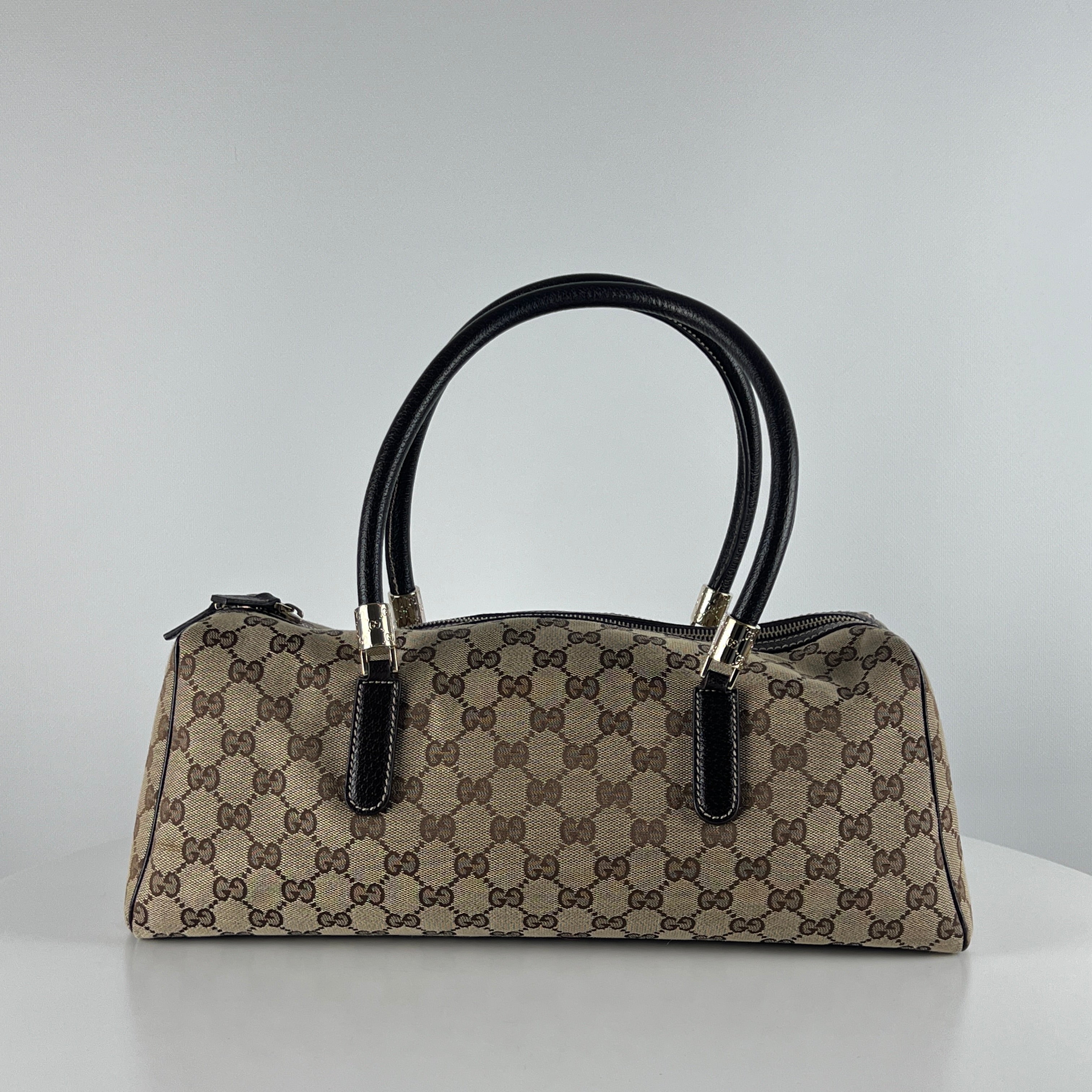 GUCCI Baguette handbag in brown canvas and leather