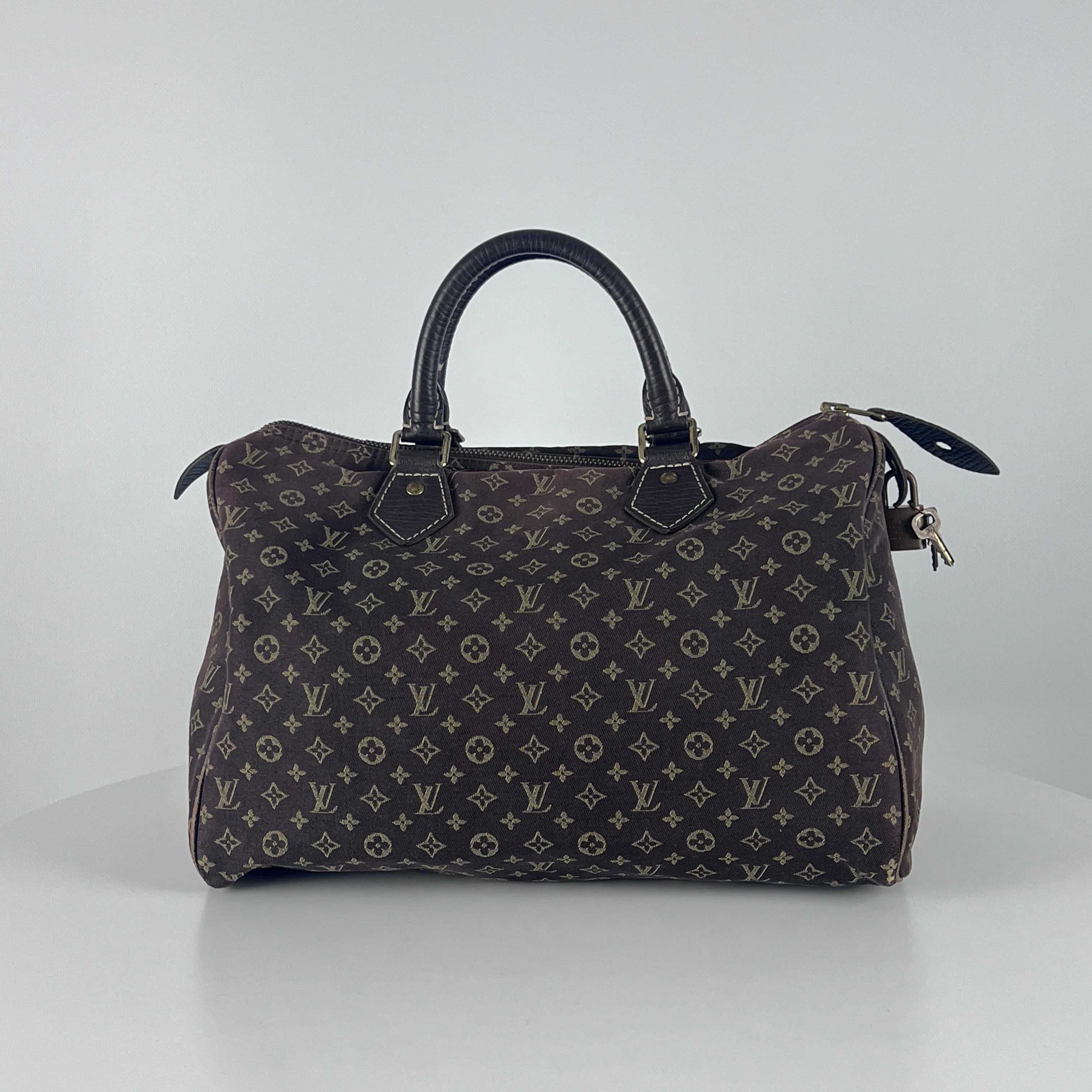 LOUIS VUITTON Speedy linen and brown leather handbag