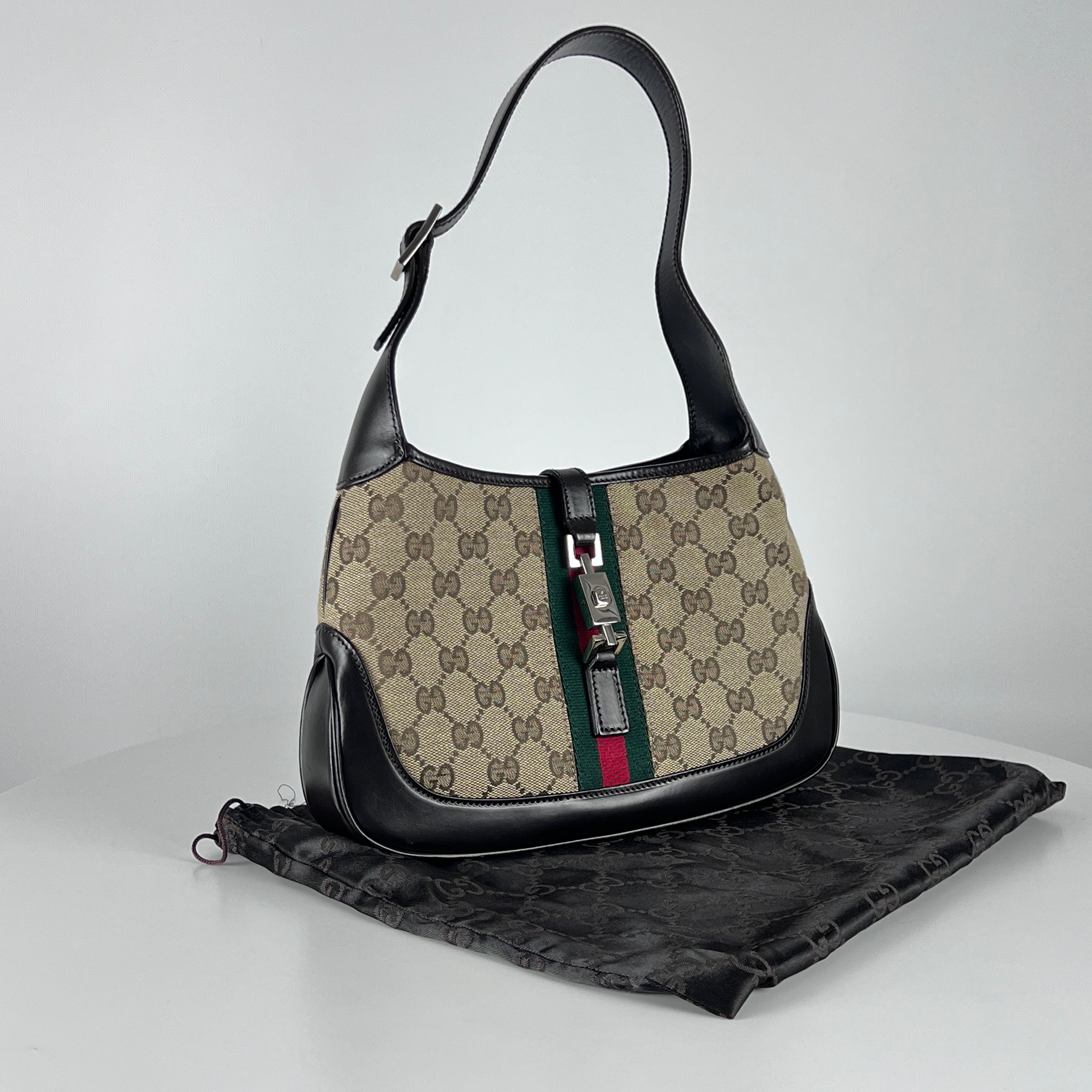 GUCCI Jackie Iconic canvas and brown leather handbag