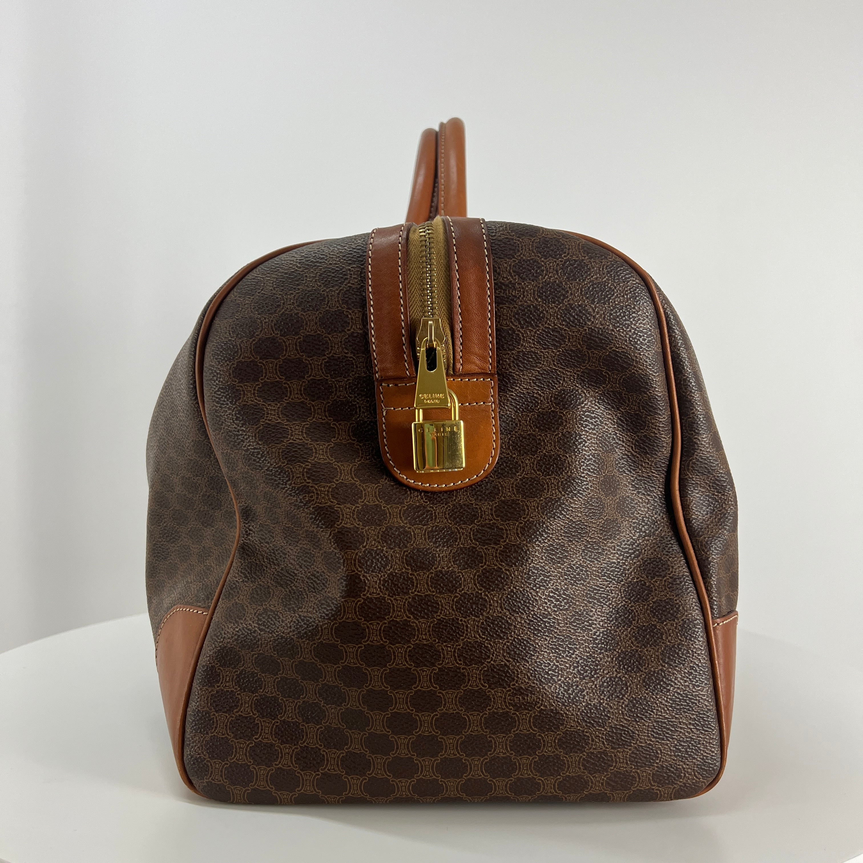 Sac à main CELINE Boston toile et cuir marron