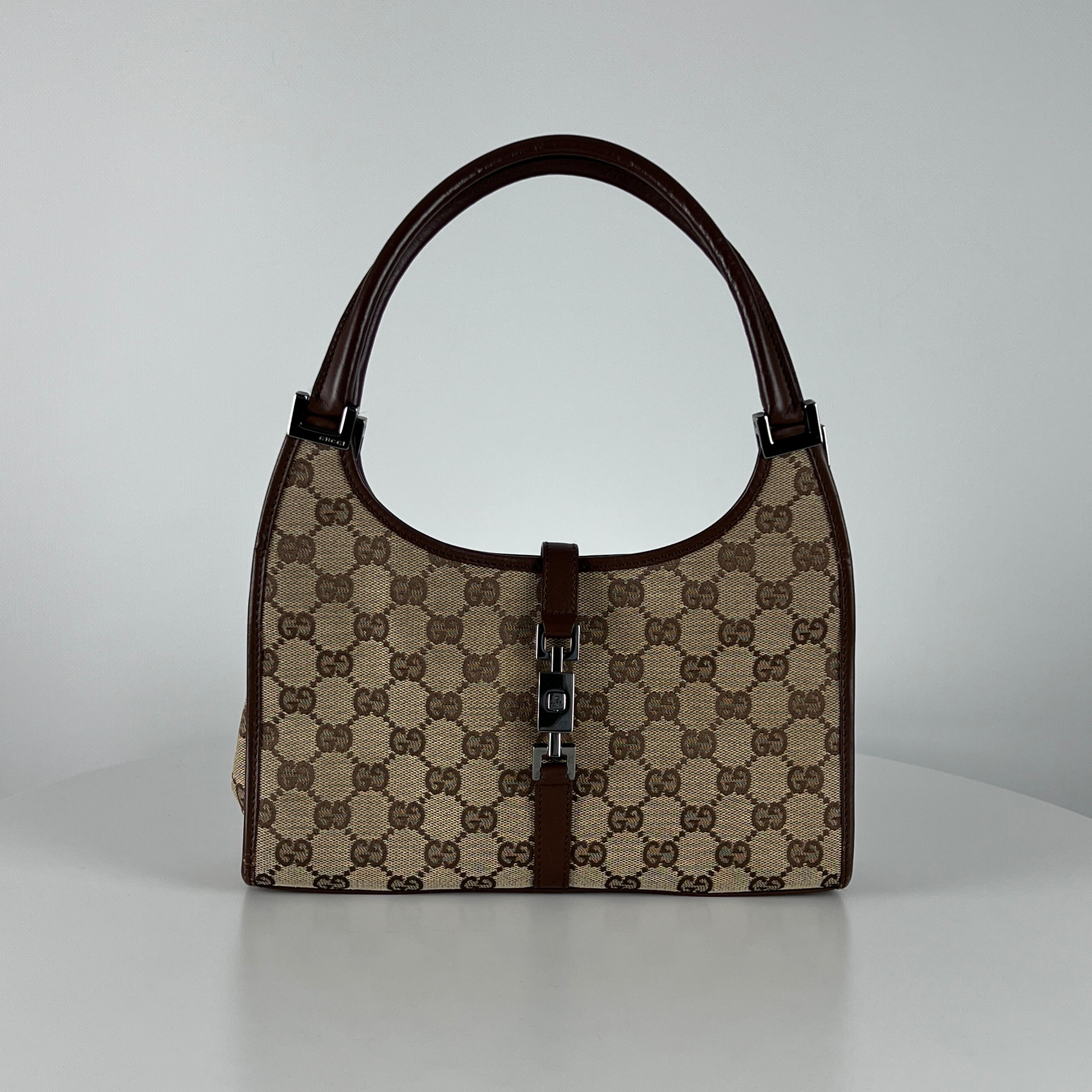 GUCCI Jackie canvas and brown leather handbag