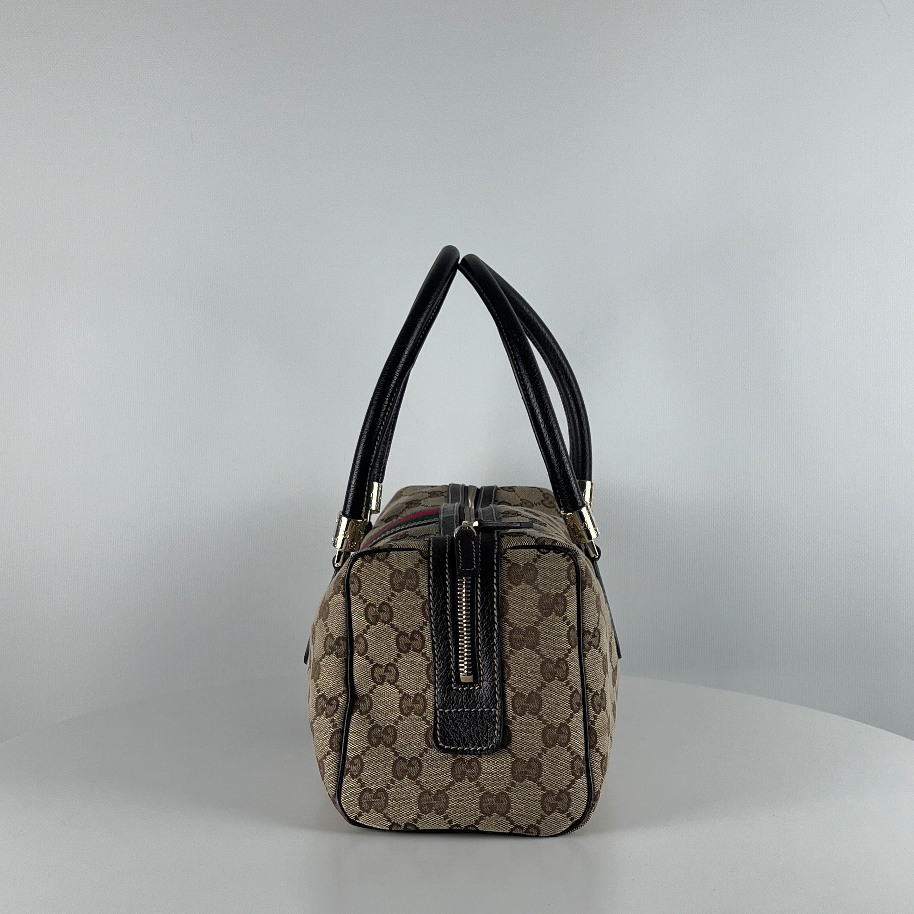 GUCCI Baguette handbag in brown canvas and leather