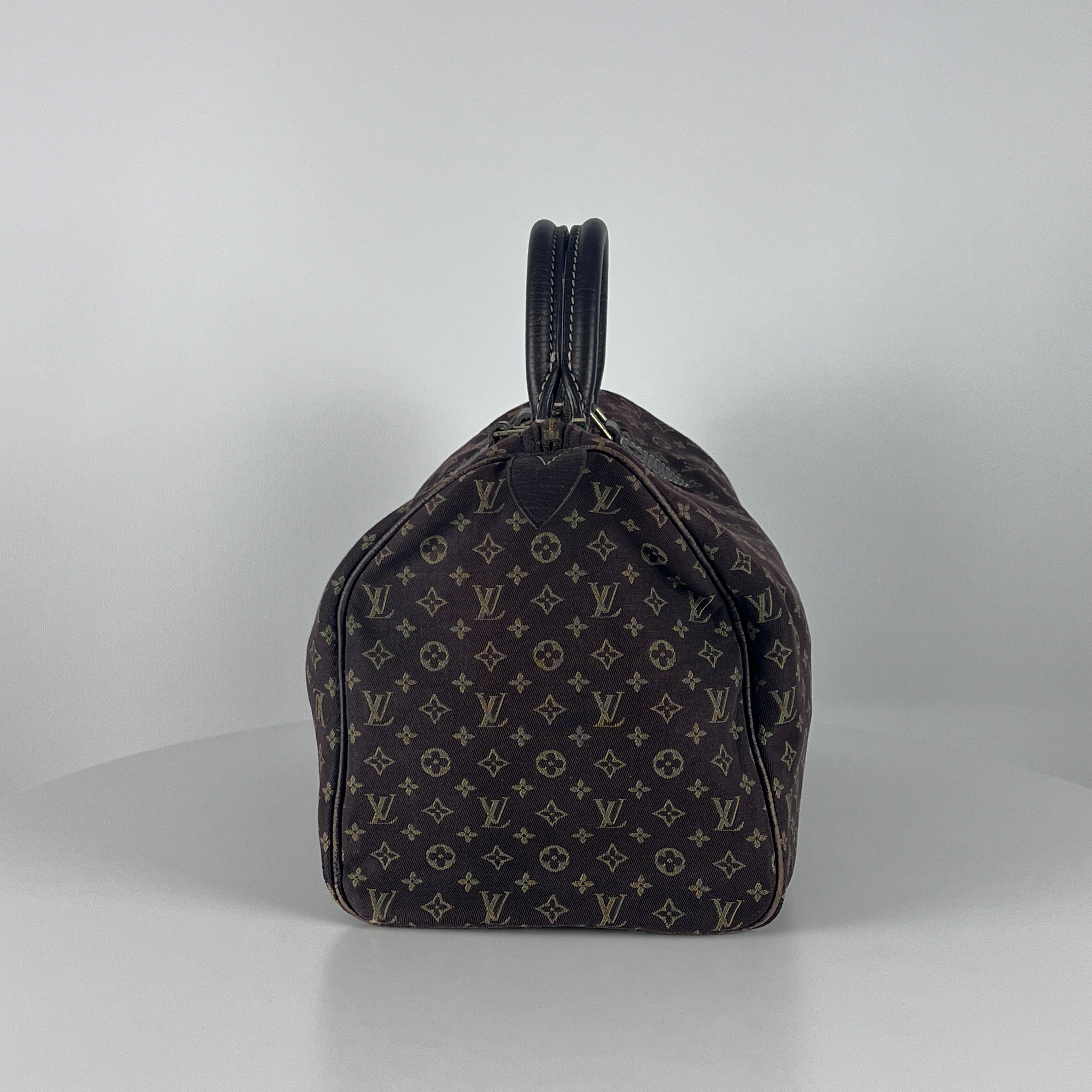LOUIS VUITTON Speedy linen and brown leather handbag