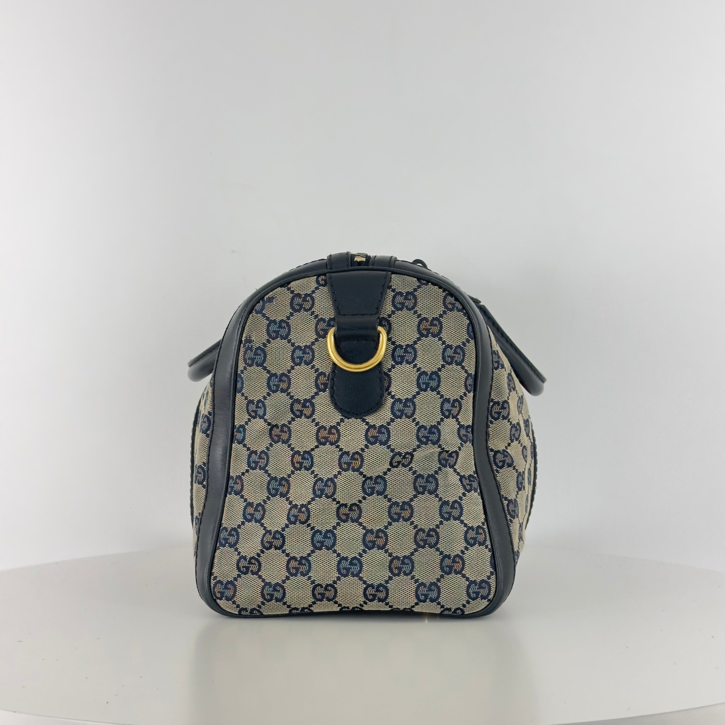 GUCCI Boston canvas and brown leather handbag