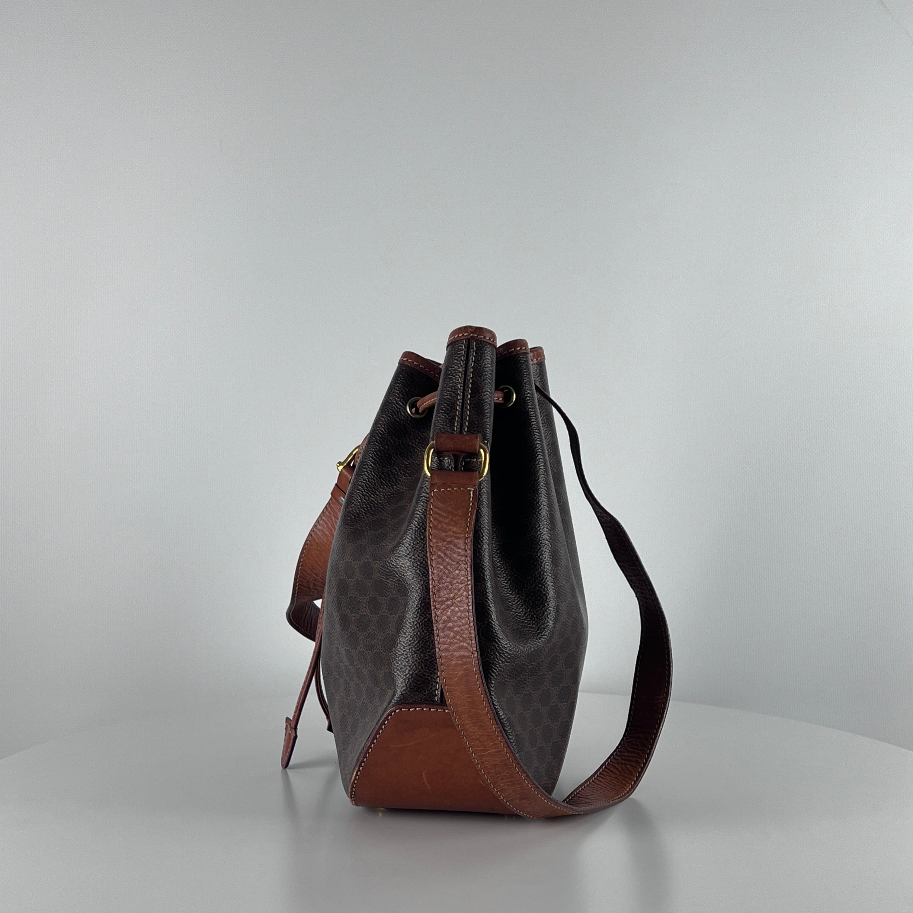 CELINE Bucket handbag in brown canvas and leather